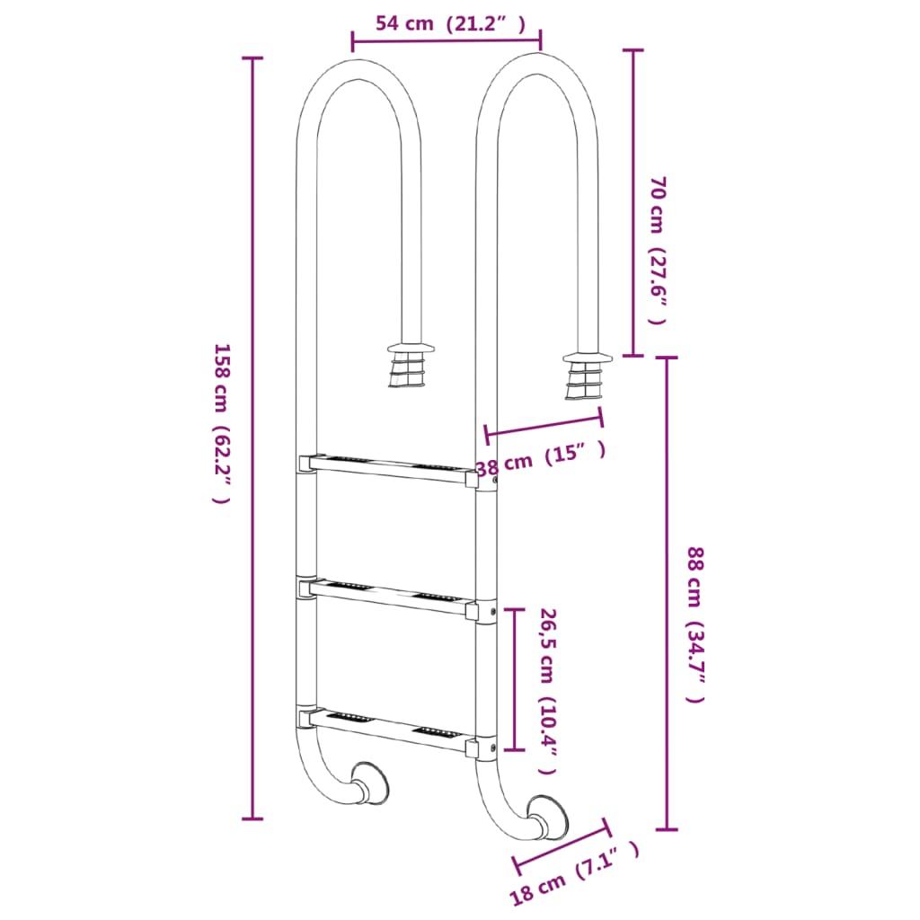 vidaXL 304 Stainless Steel Pool Ladder 54x38x158 cm - Heavy Duty Swimming Pool Steps for Inground & Above Ground Pools - Perfect for Backyard, Vacation Homes & Resorts