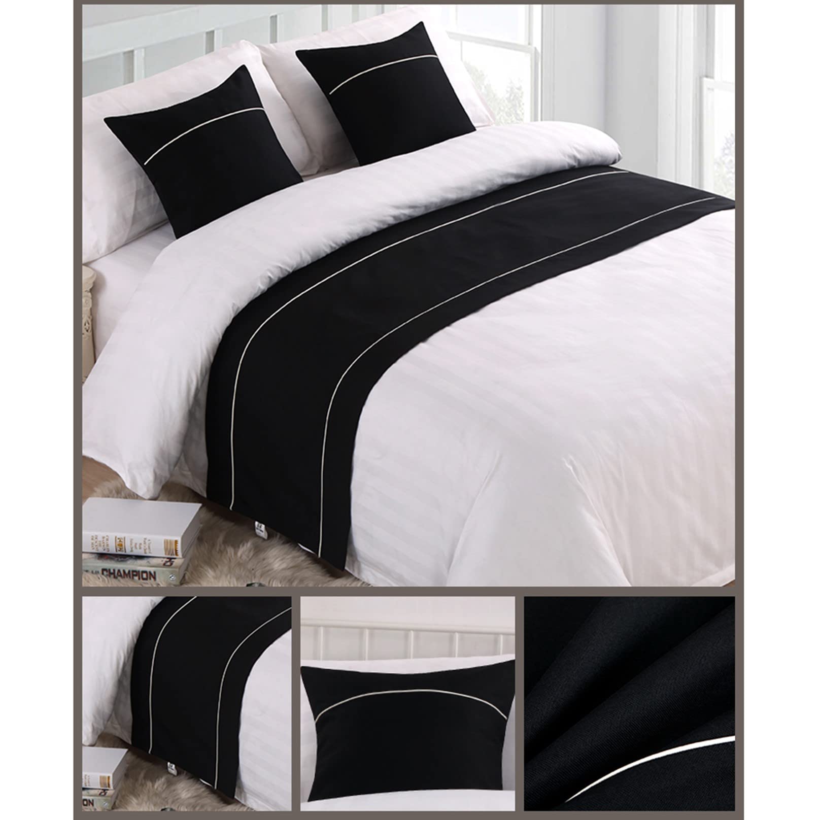 Modern Linen Bed Runner - 50x210cm Foot of Bed Scarf for Hotel & Wedding Decor - Black Bed End Towel for Bedding Protection | Perfect for Luxury Bedrooms, Guest Rooms & Bridal Suites