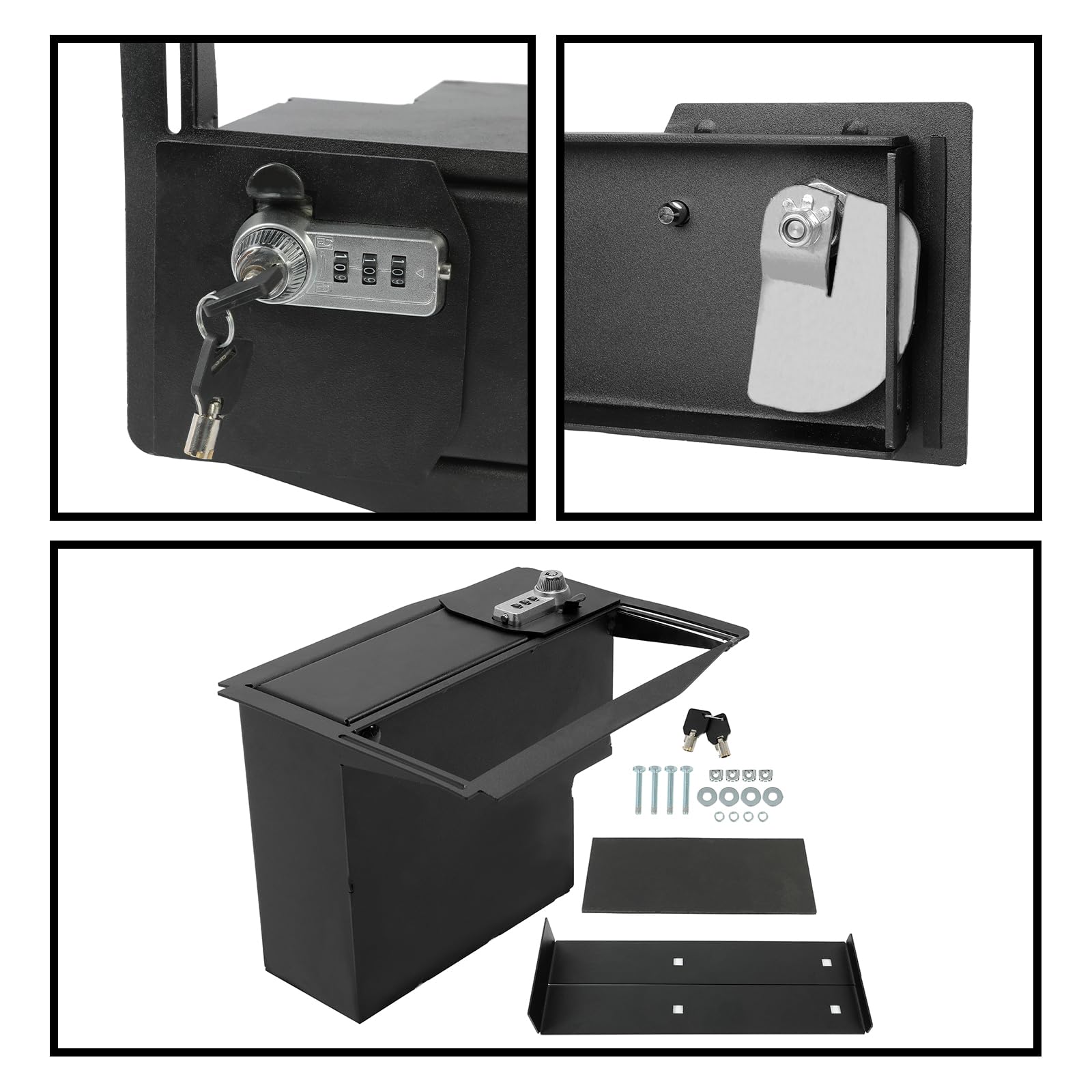 HECASA Heavy Duty Center Console Safe Lock Box - Compatible with 2015-2022 Ford F150 Raptor F250 F350 Super Duty Trucks | Powder Coated Steel Security Storage | Perfect for Guns, Cash & Valuables Protection in Your Vehicle