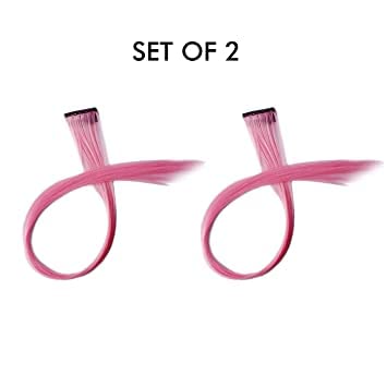 KAVIN Clip In Straight Hair Extensions Set of 2 - Colored Hair Streaks & Highlights for Women & Girls (Peach) | Halloween Costume Accessories, Cosplay & Party Hairstyle Enhancer
