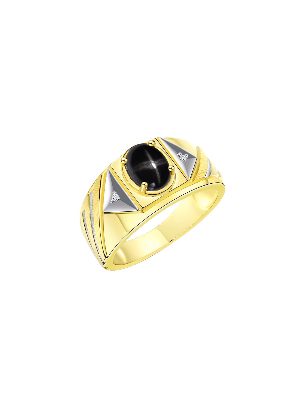 Men's Gold Plated Silver Ring with Oval Gemstone & Diamonds - Elegant Birthstone Jewelry for Gifts & Parties