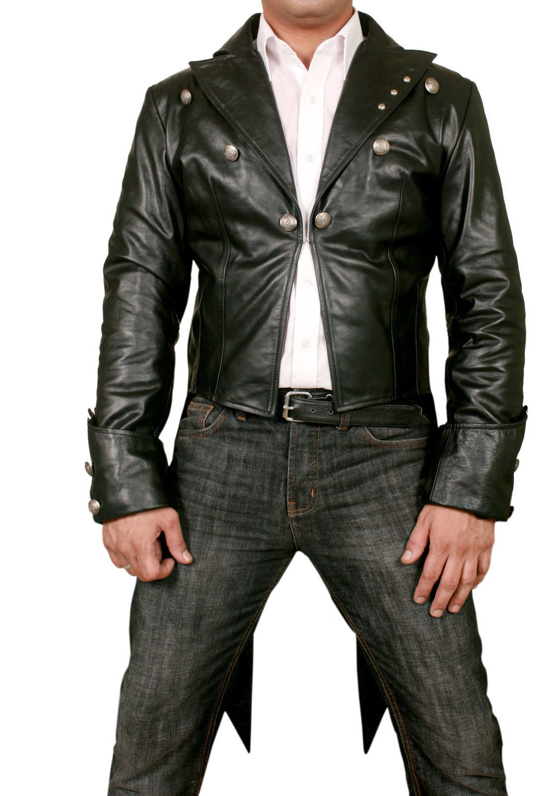 Men's Genuine Black Cow Leather Coat - Gothic Tailcoat Steampunk Motorcycle Biker Jacket for Halloween, Cosplay & Vintage Fashion