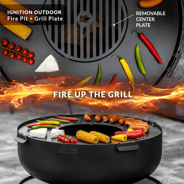 Viking 32 Inch XXL Outdoor Fire Pit with Removable Grill Plate & Weatherproof Cover - Perfect for Backyard Camping, BBQ Parties & Patio Gatherings