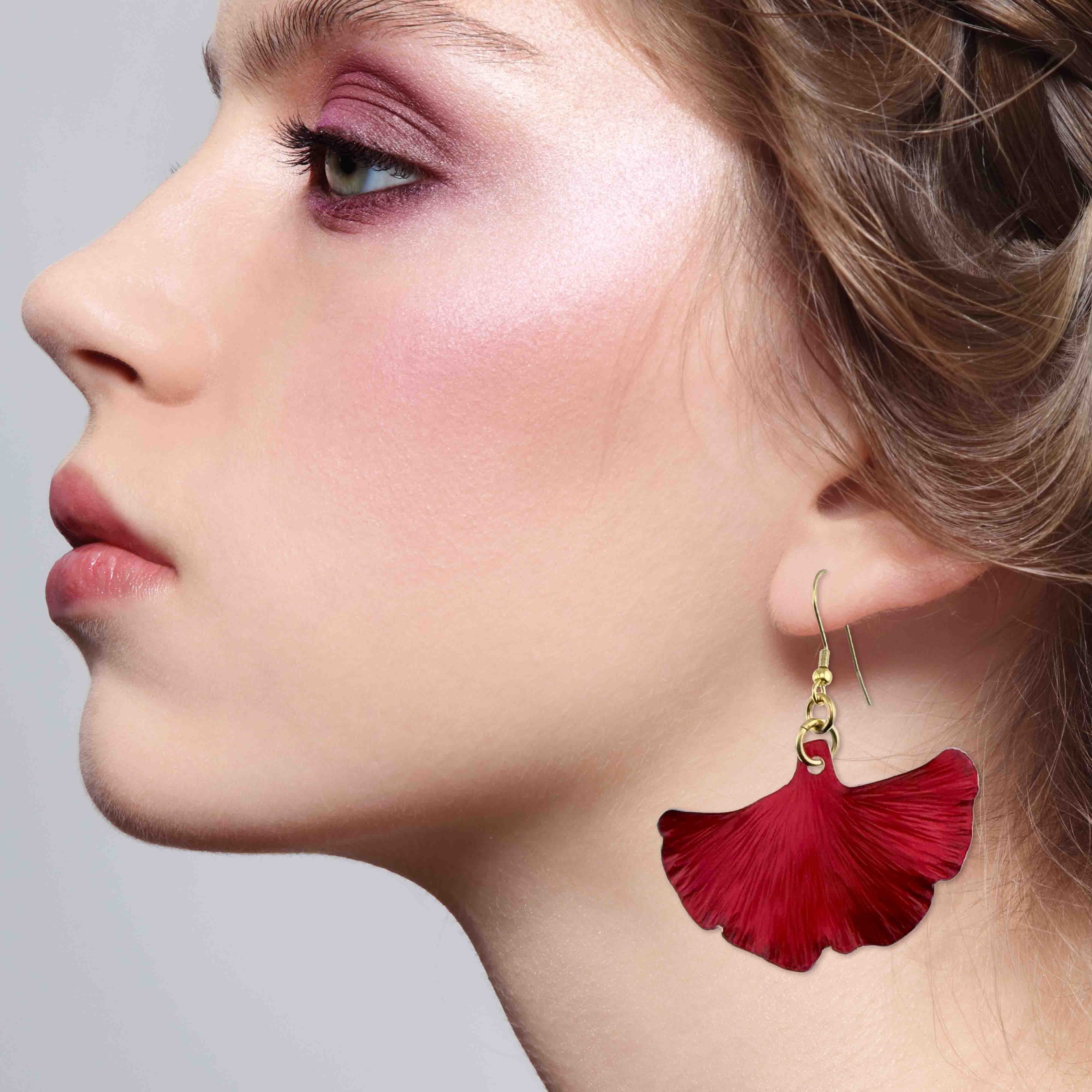 Medium Candy Apple Red Anodized Aluminum Ginkgo Leaf Earrings - Lightweight Dangle Earrings for Women, Nature-Inspired Jewelry Gift for Her - Perfect for Everyday Wear, Parties & Special Occasions