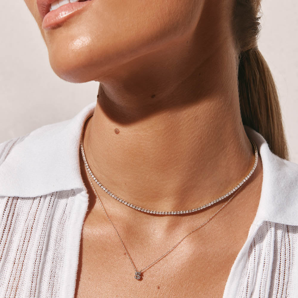 10K Gold Diamond Tennis Necklace for Women - Elegant Layered Jewelry for Weddings, Parties & Special Occasions