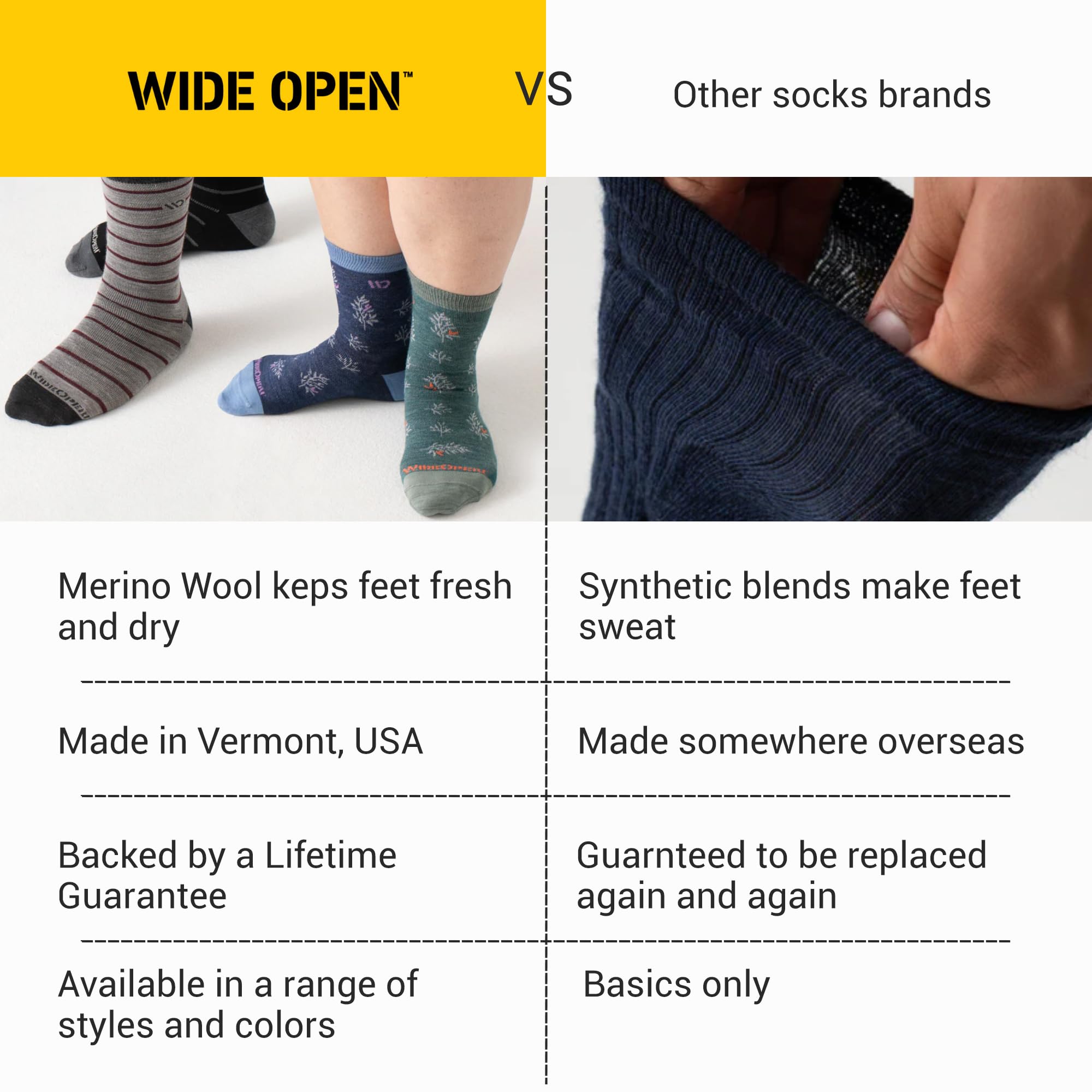 Wide Open Micro Crew Women's Merino Wool Socks - Multi Stripe Everyday Wide Ankle Socks for Wide Feet | Comfortable & Breathable Hiking, Running & Casual Wear Socks