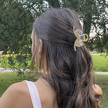 1PCS Rhinestone Hair Claw Clips for Women - Crystal Bow Hair Clips, Acrylic Jaw Clamp, Fancy Rhinestone Hair Barrettes, Large Bling Hair Claw with Strong Hold - Perfect for Parties, Weddings, Prom, and Everyday Hair Accessories for Girls & Women