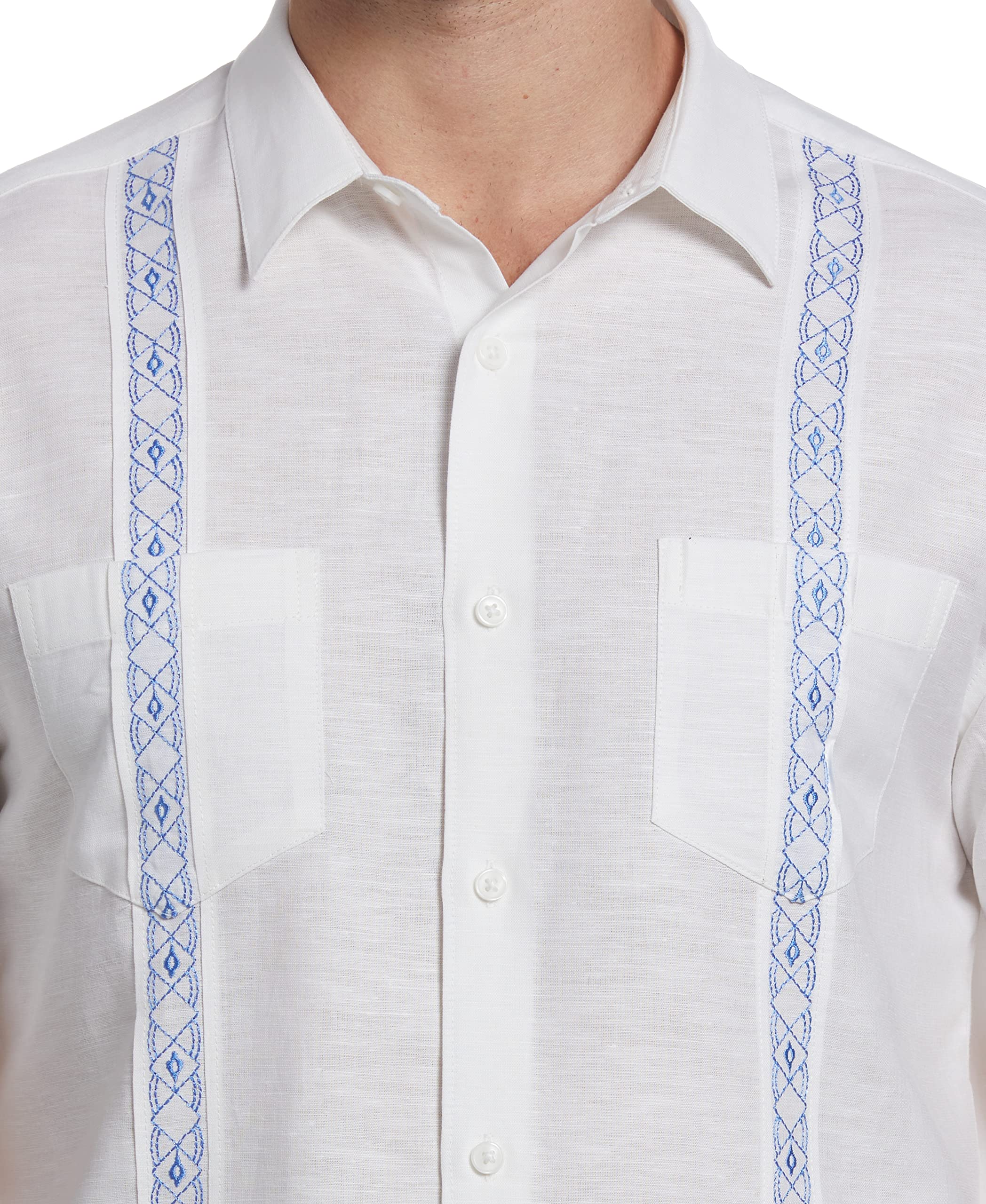 Cubavera Men's Linen Blend Guayabera Shirt - Short Sleeve Embroidered Casual Shirt with Contrast Stitching | Perfect for Summer, Beach Vacations & Tropical Weddings