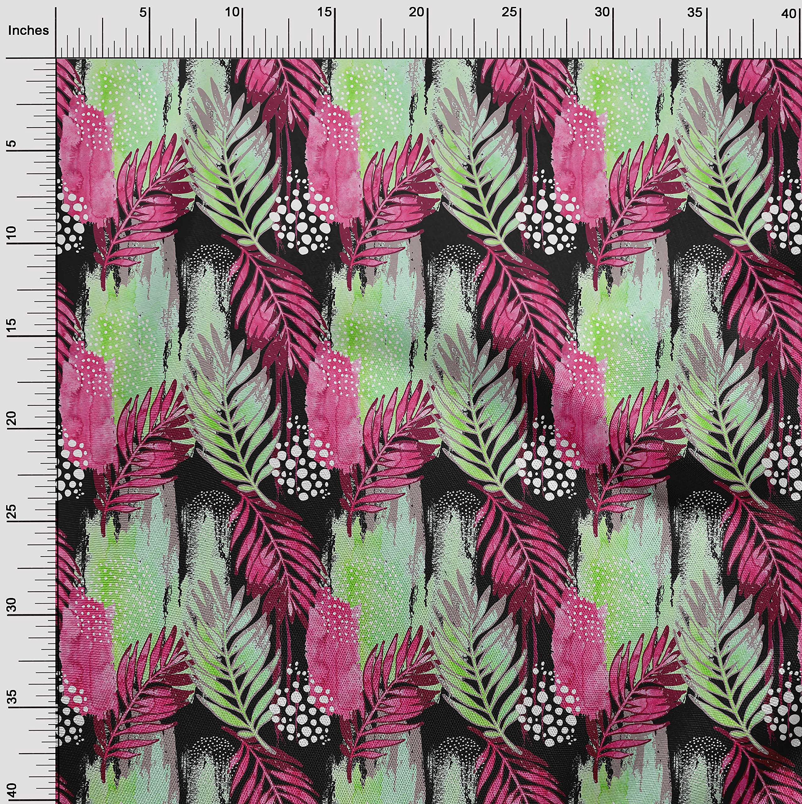 oneOone Cotton Poplin Pink Leaves Print Fabric by The Yard - 56 Inch Wide Soft Dress Material for DIY Clothing, Home Decor & Quilting