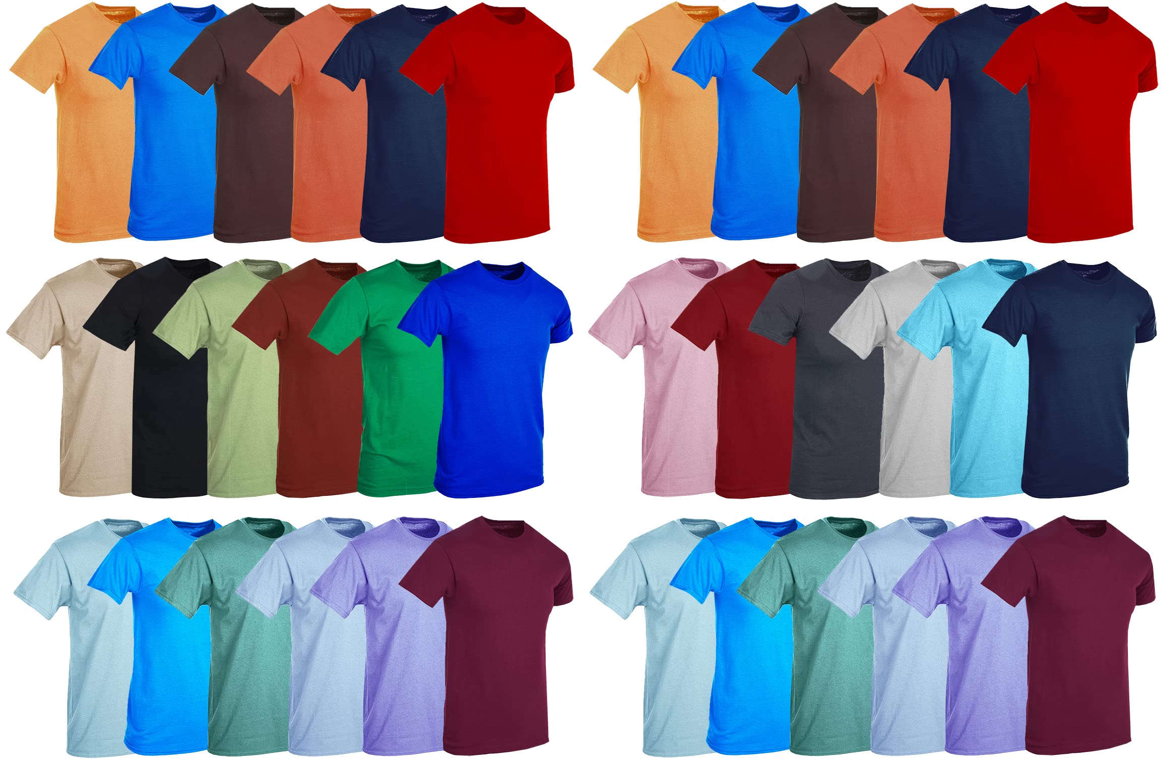 36 Pack Men's Cotton Short Sleeve T-Shirts - Lightweight Crew Neck Tees for Men in Assorted Bright Colors | Bulk Pack for Casual Wear, Gym, Work & Everyday Outfits