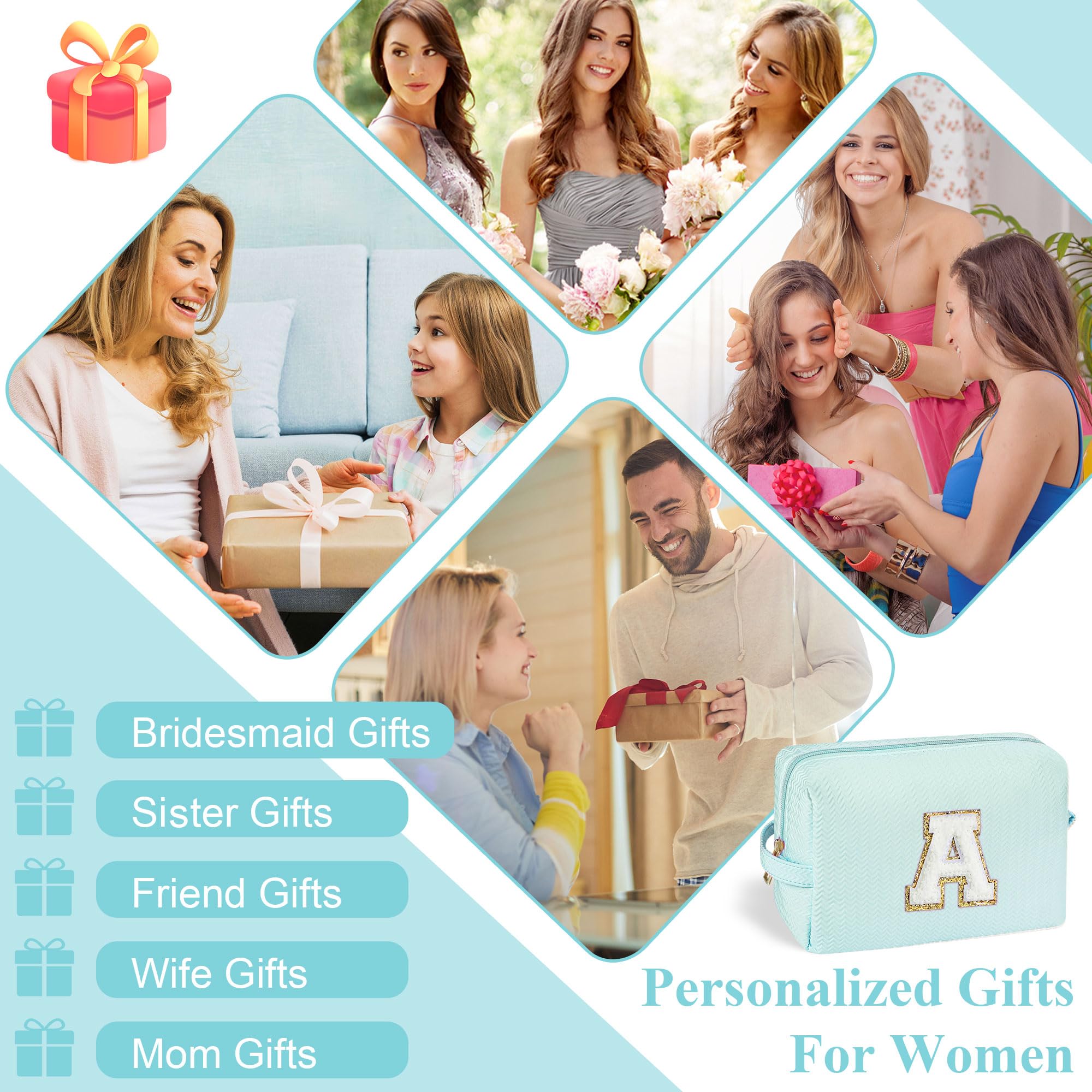 YOOLIFE Personalized Monogrammed Makeup Bag for Women & Teens - Large Travel Cosmetic & Toiletry Organizer - Perfect Birthday, Christmas Gift for Girlfriend, Friends (Blue) | Great for Travel, Gym, Daily Beauty Routine