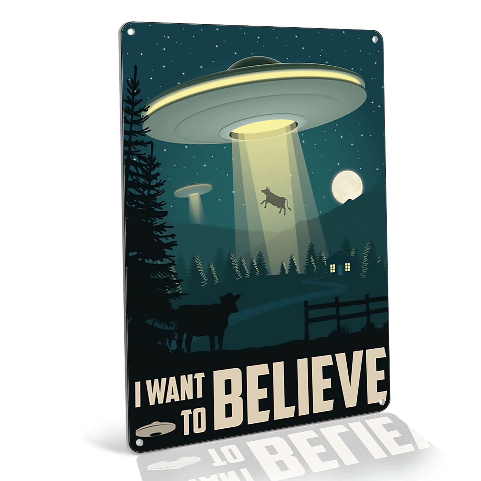 Vintage UFO Metal Wall Art - 12x16 Inch Retro Decor for Bedroom & Living Room