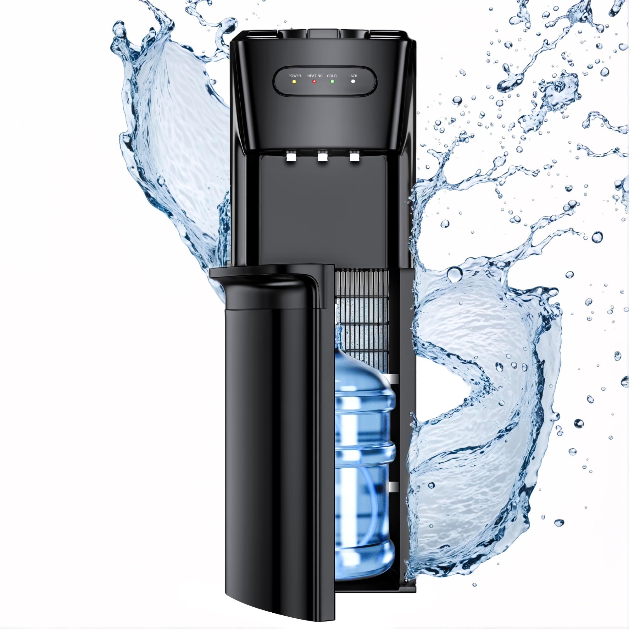 **Bottom Loading Water Cooler Dispenser with Hot, Cold & Cool Water - 3/5 Gallon Bottle Compatible, Empty Bottle Indicator, Child Safety Lock - Perfect for Office, Home & Living Room (Piano Black) | Great for Hydration, Parties & Daily Use**