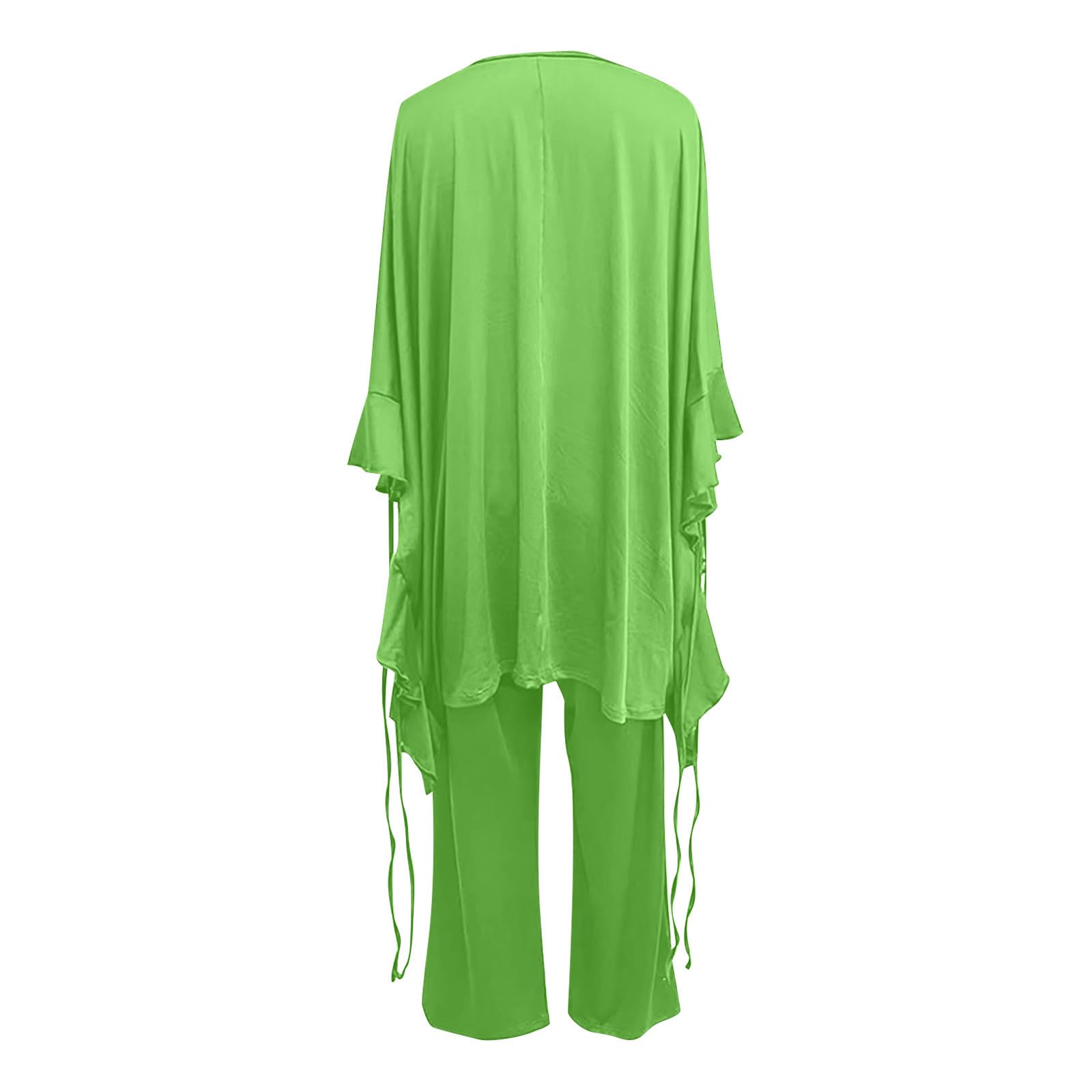 Oelaio Plus Size Women's Sweatpants Set - Wide Leg Fall Outfits & Two Piece Sweater Dress in Green | Casual Loungewear, Work from Home, Autumn Fashion