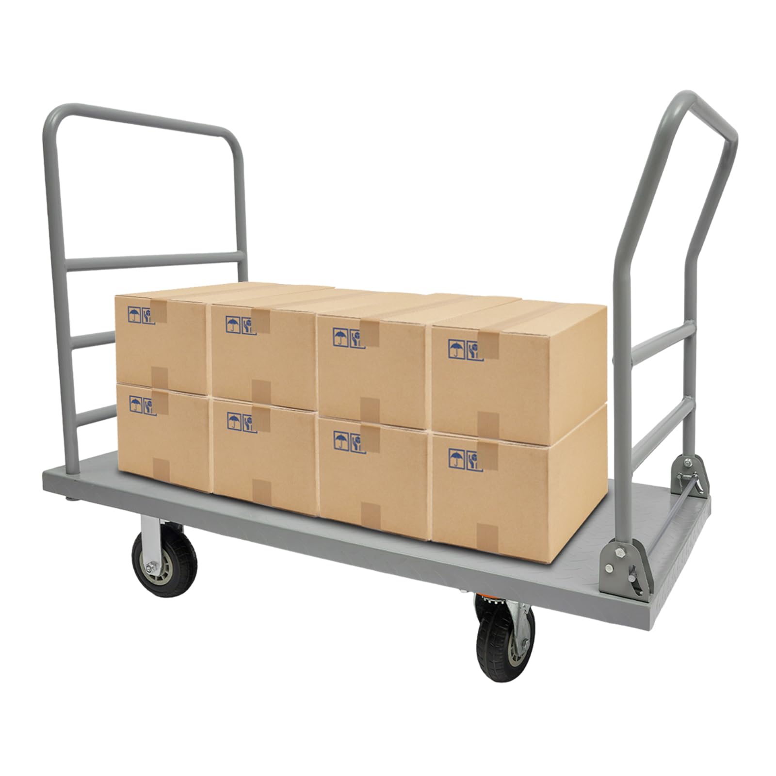 48in x 24in Heavy Duty Platform Truck Cart - 2200LBS Capacity Foldable Push Cart Dolly with 6'' Wheels & Detachable Rear Guardrail | Steel Moving Platform Truck for Warehouse, Home & Industrial Use