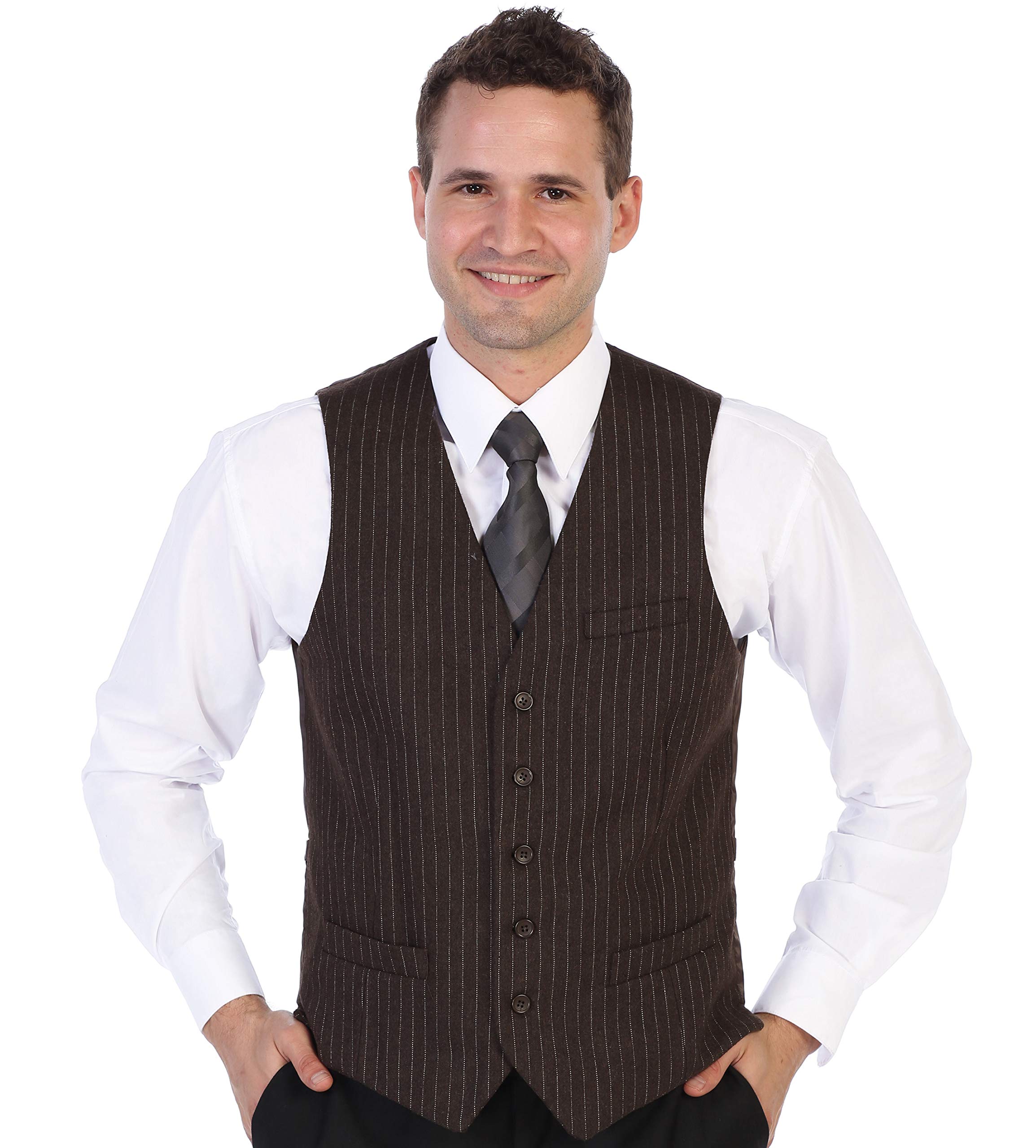 Gioberti Men's 5-Button Formal Wool Blend Tweed Pinstripe Vest for Wedding, Business & Special Occasions