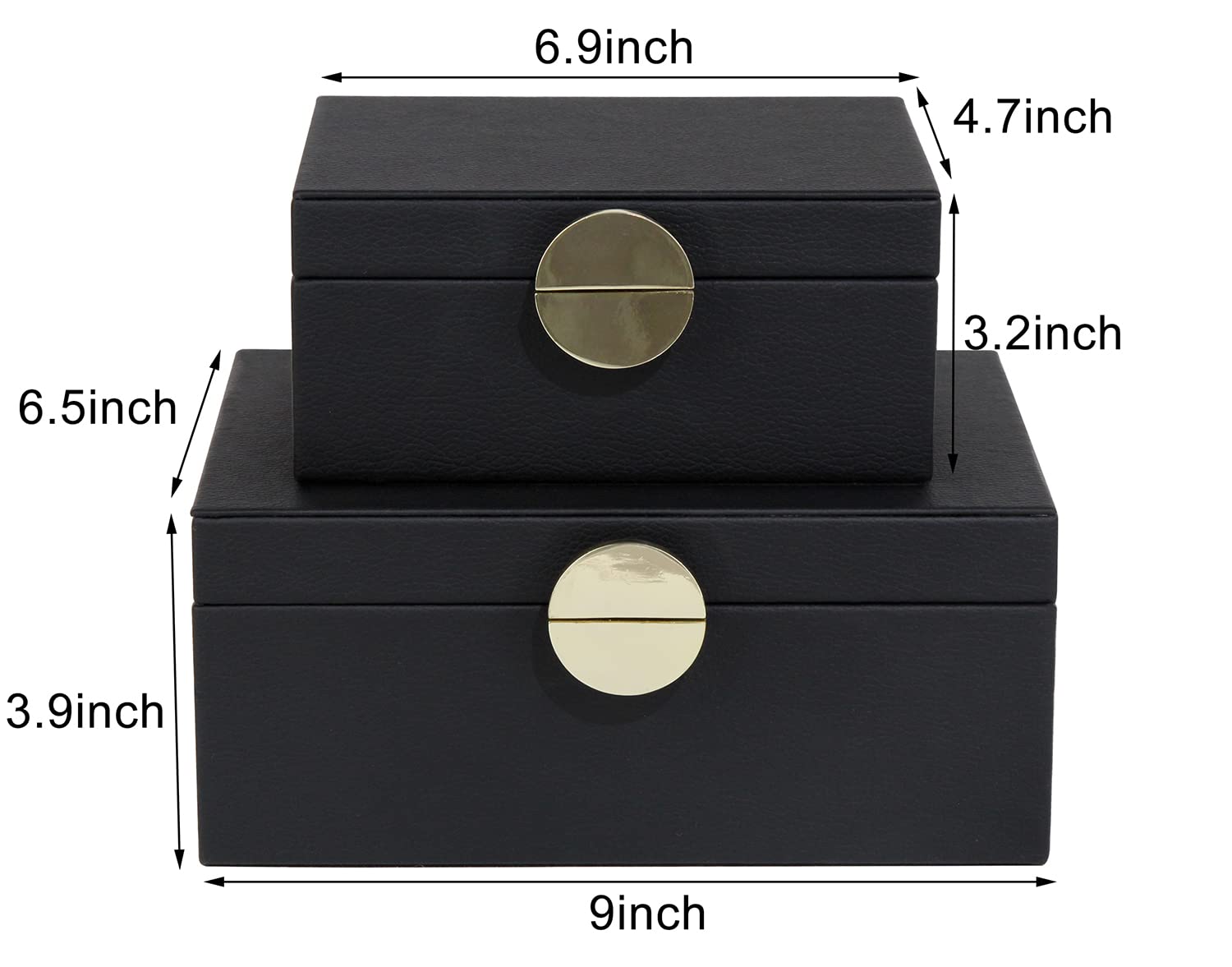 HofferRuffer Faux Leather Jewelry Organizer Box Set of 2 - Black Vegan Leather Storage Case with Gold Hardware for Necklaces, Rings & Earrings - Perfect for Bedroom Dresser, Vanity Table & Travel Accessories
