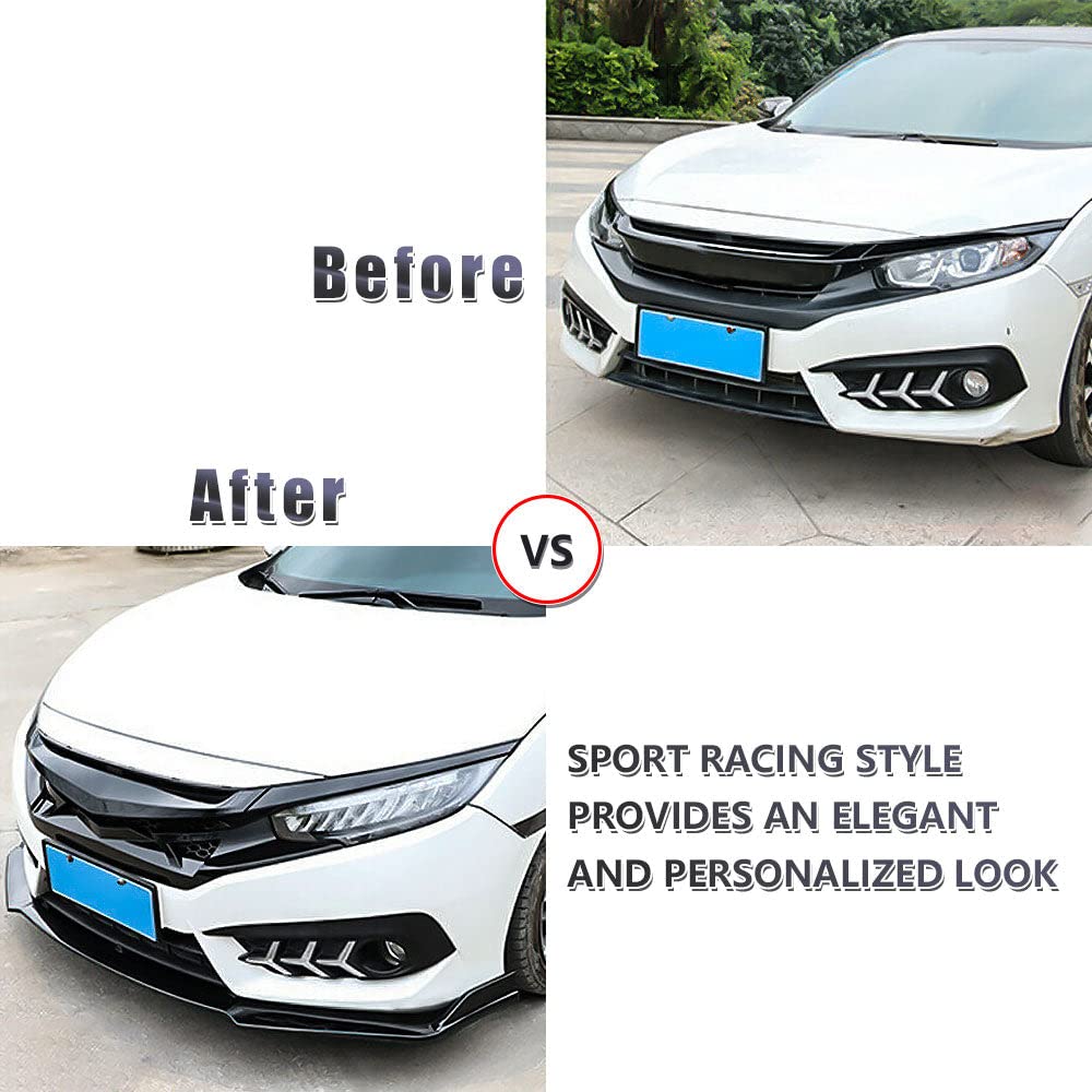 Exotic Tech Front Bumper Lip Spoiler + Side Skirt Splitter + Rear Bumper Lip Wrap Splitter Canard Kit for Nissan Maxima Versa Sentra Altima - Black - Enhance Style & Aerodynamics for Street Racing & Car Shows