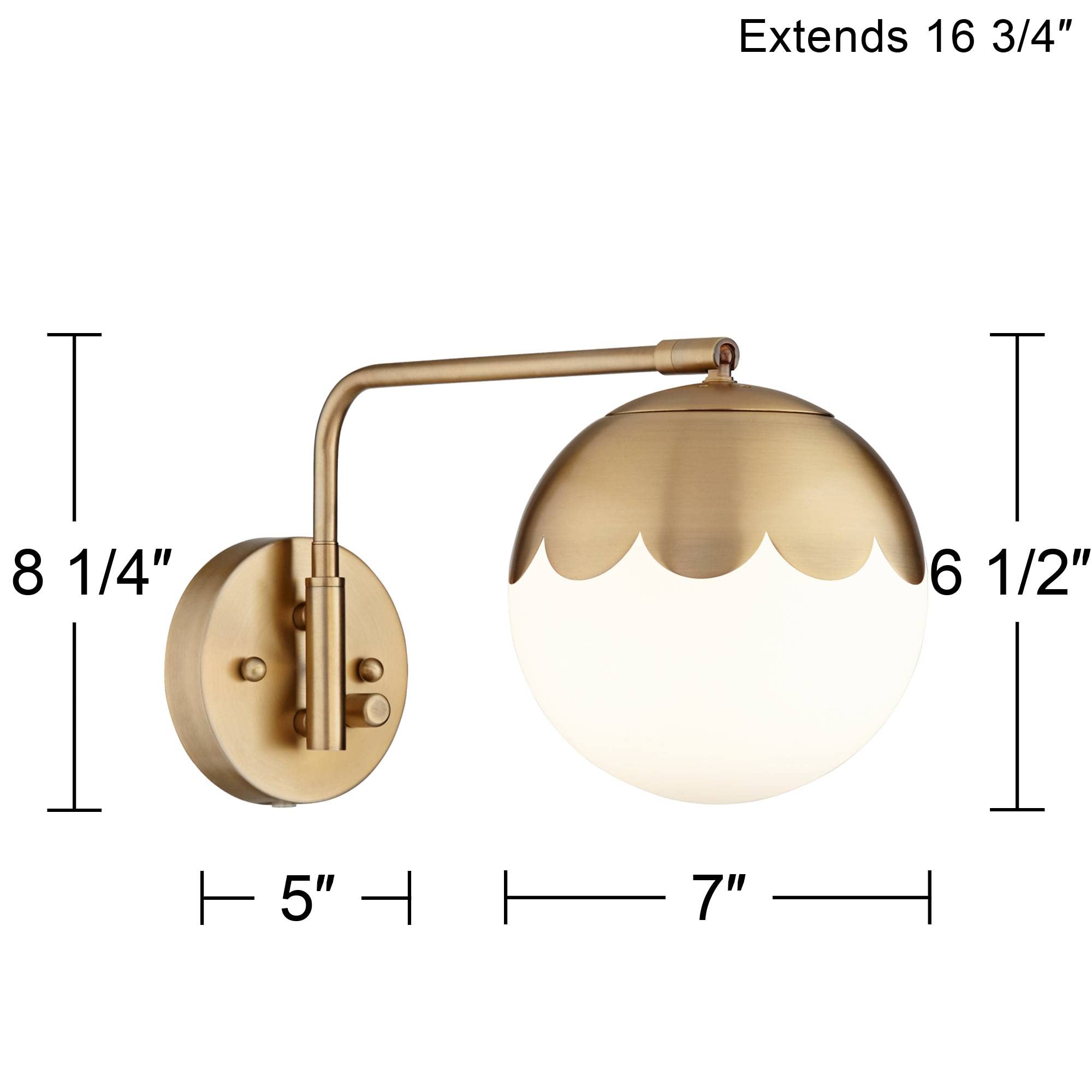 360 Lighting Kelowna Modern Swing Arm Wall Lamps (Set of 2) - Antique Brass Plug-in Wall Sconces with Round Glass Globe Shade - Perfect for Bedroom, Living Room, Hallway & Dining Room Lighting - Ideal for Reading, Bedside & Home Decor