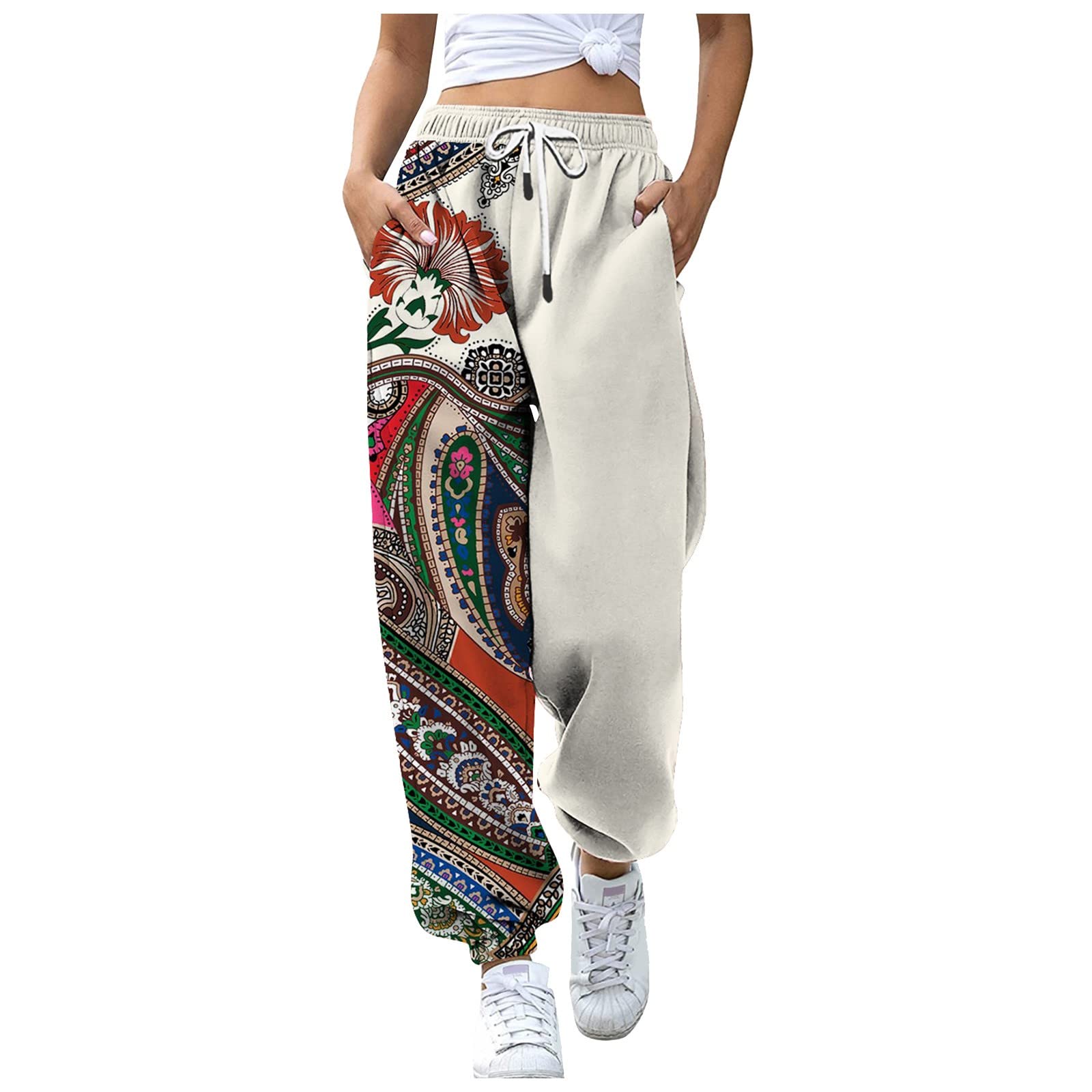 Women's Summer Printed Pencil Pants - Stretch Elastic Waist Fashion Trousers for Office, Work & Casual Wear | Trendy Slim Fit Pants for Women