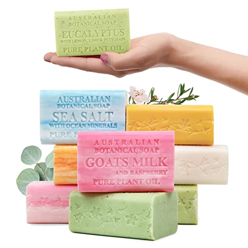 Australian Botanical Soap Bar Variety Pack - 8 Natural Plant Oil Soaps (6.6 oz/187g Each) with Shea Butter for All Skin Types | Handmade Vegan Soap Gift Set | Perfect for Daily Cleansing, Spa Days & Eco-Friendly Gifting