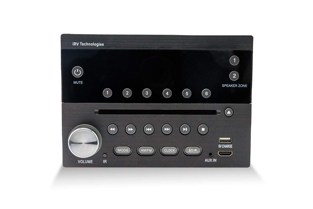 iRV Technology IRV31 AM/FM/CD/DVD RV Stereo Receiver - 2 Zone Wall Mount, 2.1 Channel Surround Sound with 5