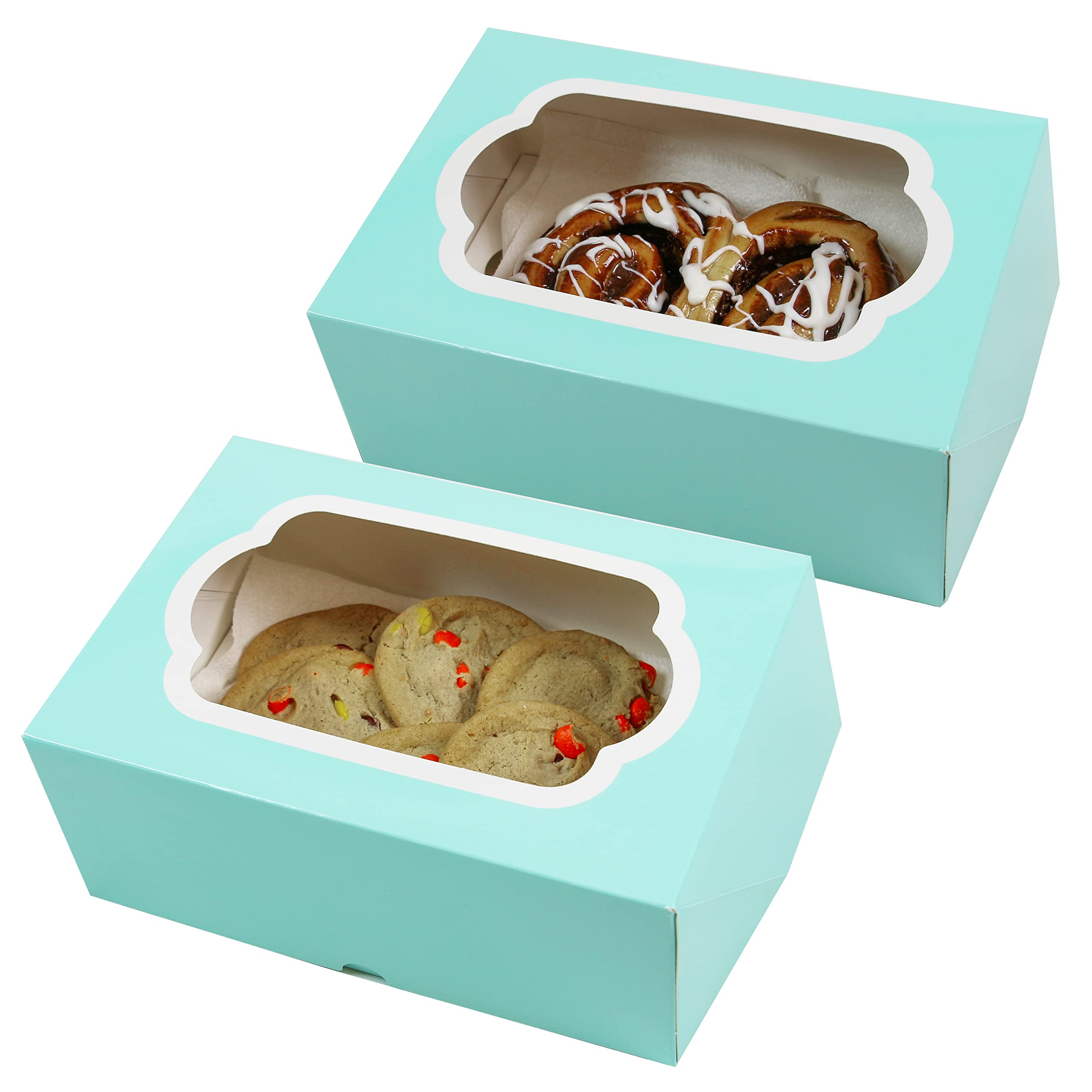 Premium Sturdy Cupcake Box with Insert - Holds 6 Cupcakes, Muffins, Cookies, Pastries, Brownies & Cinnamon Rolls | 10