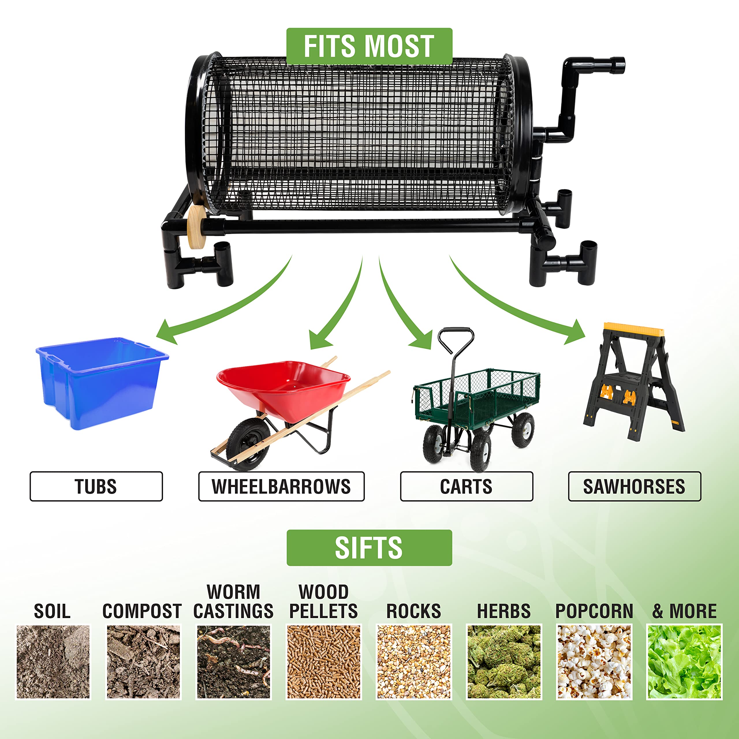 Heavy Duty 1/2 Inch Rolling Garden Sifter - Soil Compost Screen for Gardening, Landscaping & Potting Mix (Perfect for Home Gardens, Flower Beds & Organic Farming)