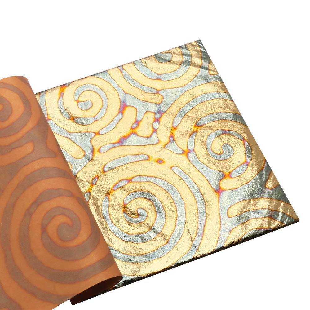 Variegated Gold Leaf Sheets for Gilding - KINNO 25-Pack Patterned Metal Leaf Paper Booklet | DIY Art Projects, Home Decor & Crafting Supplies | Perfect for Framing, Furniture Restoration & Scrapbooking