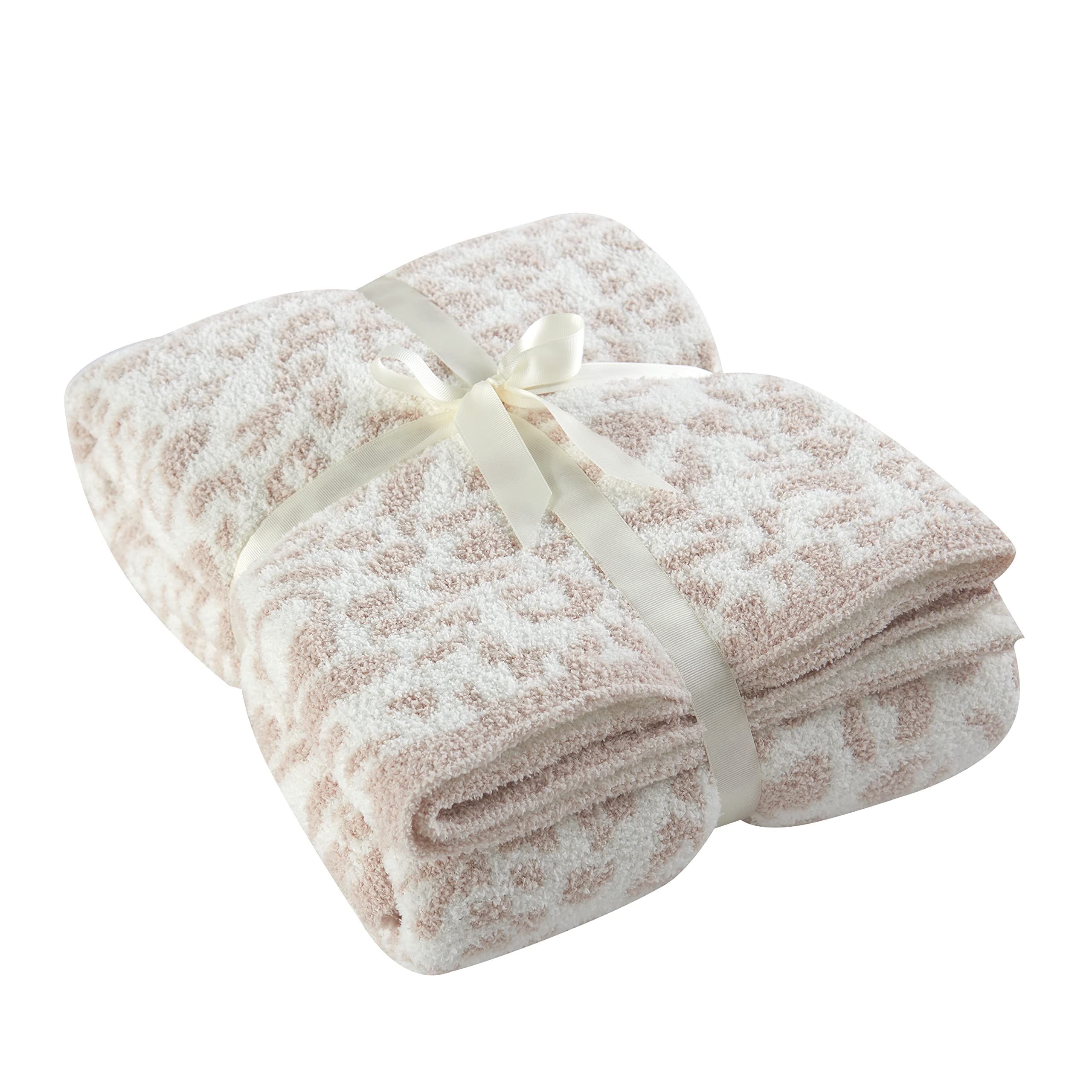 100% Polyester Microfiber Fluffy Leopard Print Knit Throw Blanket - Ultra Soft Cozy Lightweight Thick Blanket for Sofa, Couch & Bed (51x71 Inches) - Stone/Cream | Perfect for Living Room Decor, Winter Warmth & Gift Giving