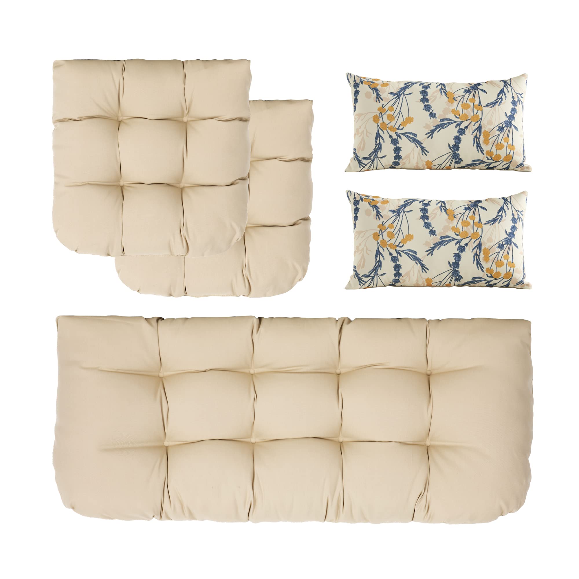 **ARTPLAN All-Weather Outdoor Cushions Set of 5 – Waterproof Loveseat & Bench Cushions with Tufted Design for Patio, Garden, and Poolside Furniture – Perfect for Relaxing Outdoors**