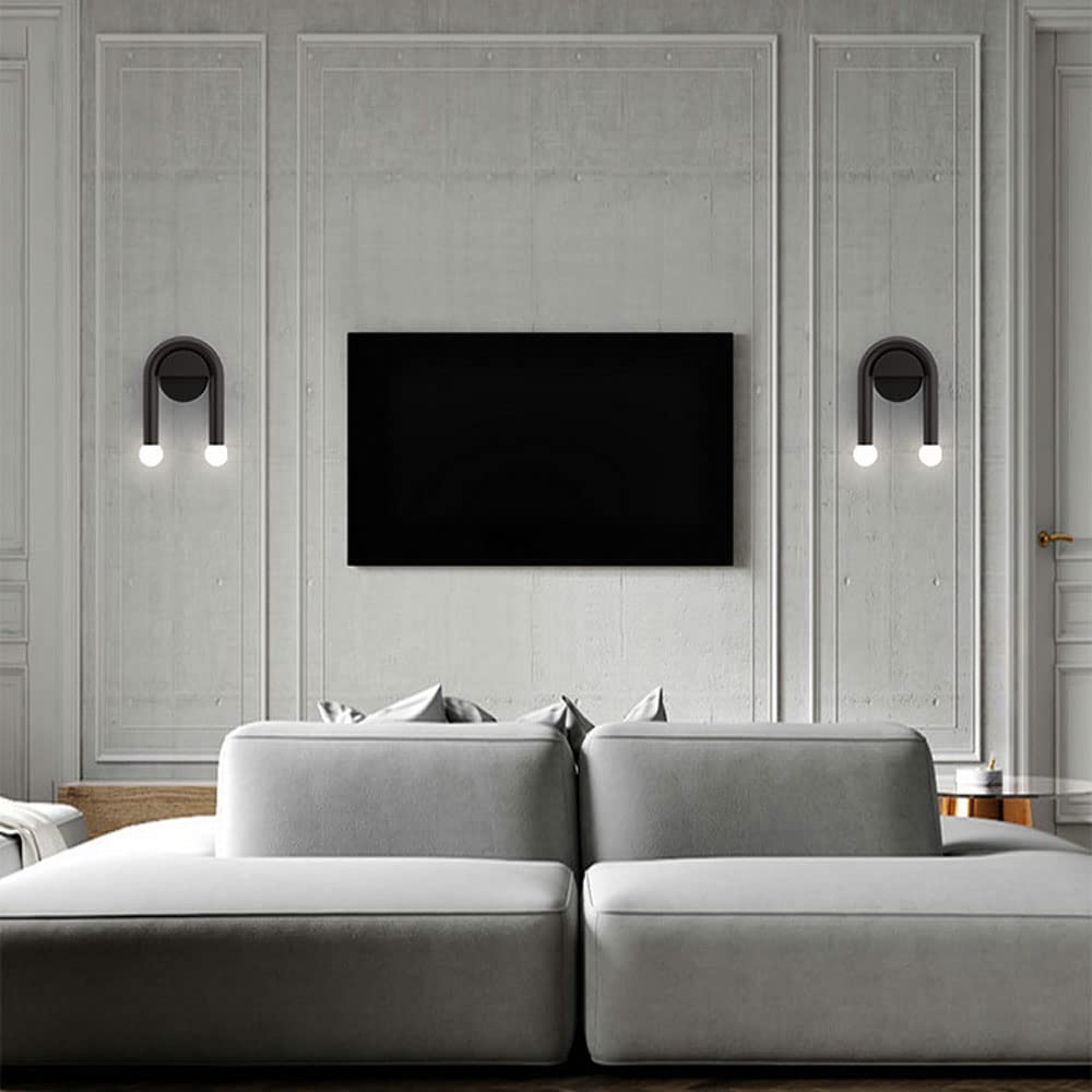Nordic Style Black Geometric U-Shape Double Head Wall Lamp - Modern Creative Wall Lighting for Living Room, Bedroom, Hallway & Bathroom - Perfect for Ambient, Task, and Accent Lighting