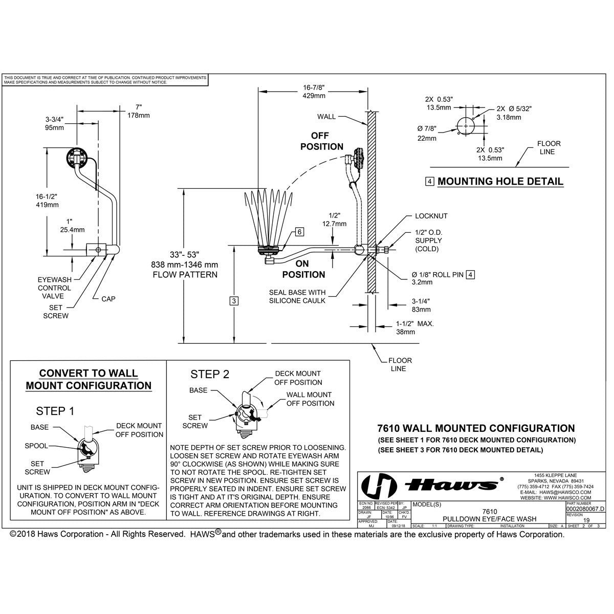 Haws 7610 Barrier Free Swing Down Eyewash Station - ANSI Compliant Emergency Eye Wash for Laboratories & Industrial Safety Use