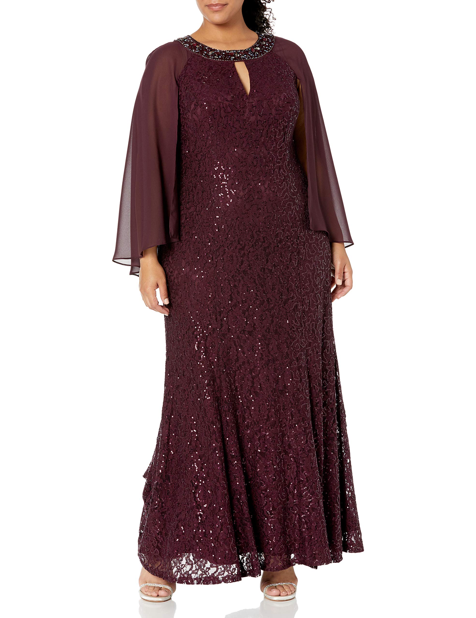 S.L. Fashions Women's Plus Size Lace and Sequin Fit and Flare Dress - Elegant Party & Evening Wear for Special Occasions