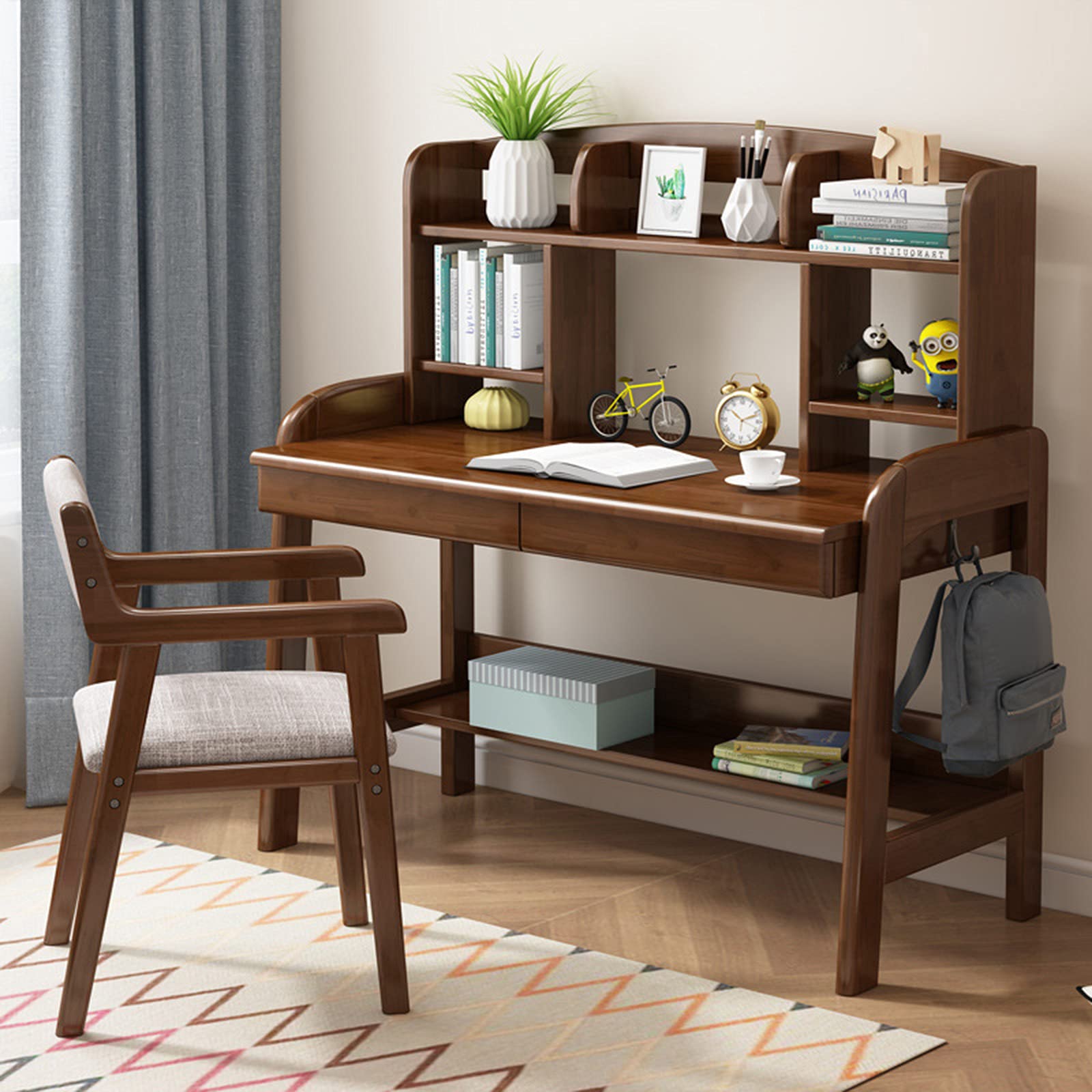 BOBEY Adjustable Height Kids Study Desk and Chair Set for Children Ages 6-15 - Multifunctional Home Office Desk with Ergonomic Design, Perfect for Online Learning & Homework (Brown) - Ideal for Bedroom, Homeschooling & Remote Learning Setup