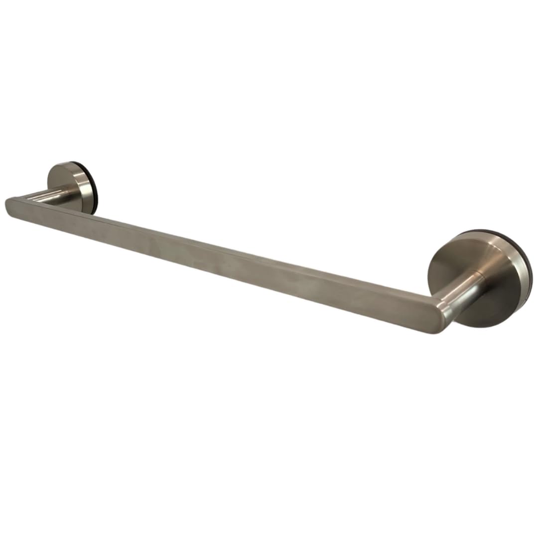 Sturdy 18-Inch Brushed Nickel Suction Cup Towel Bar for Bathroom - Heavy Duty Shower Glass Door Mount Towel Holder with Strong Adhesion - Perfect for Spa, Gym, Pool & Home Use (Nickel Finish)