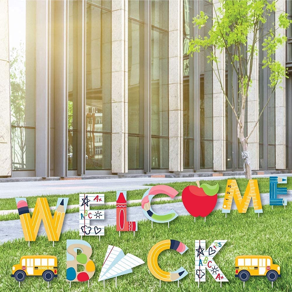 Big Dot of Happiness Back to School Yard Signs - First Day of School Welcome Decor for Classroom & Lawn - Outdoor 'We Missed You' Signs Virtual Bundle - Perfect for School Celebrations, Teacher Gifts & Virtual Learning Decorations