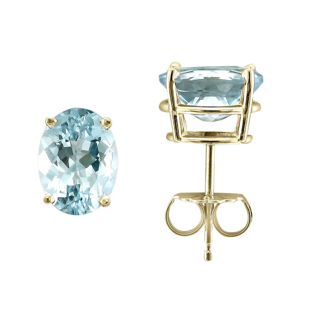 14K Gold 2.20 CTW Oval Aquamarine Stud Earrings for Women - March Birthstone Jewelry Gift for Wedding, Anniversary & Special Occasions
