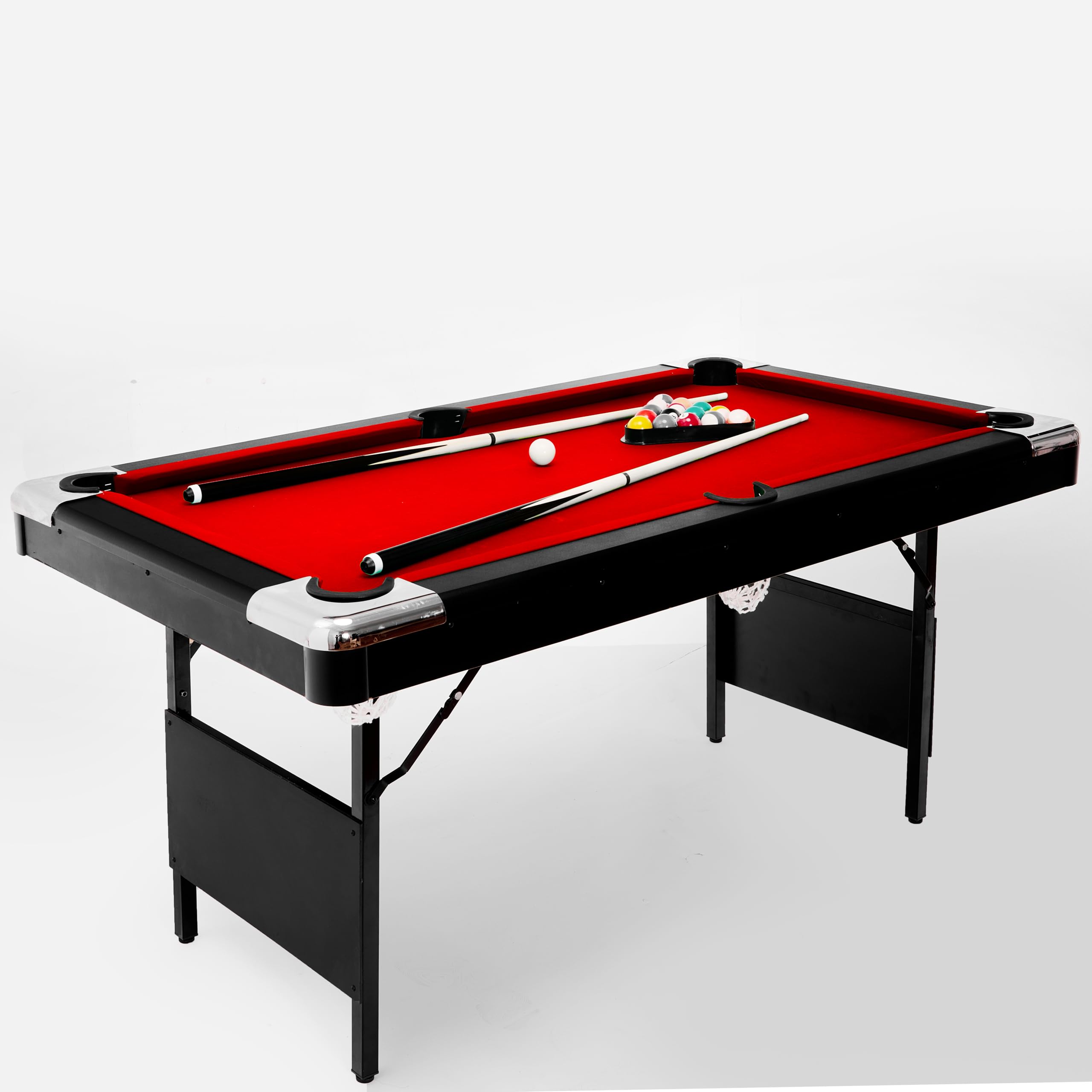 7-Ft Folding Pool Table for Home Game Room - Includes 2 Cue Sticks, Chalk & Felt Brush - Multi-Game Billiard Table for Adults & Kids - Perfect for Family Parties & Entertainment - Easy Storage Red Felt Table