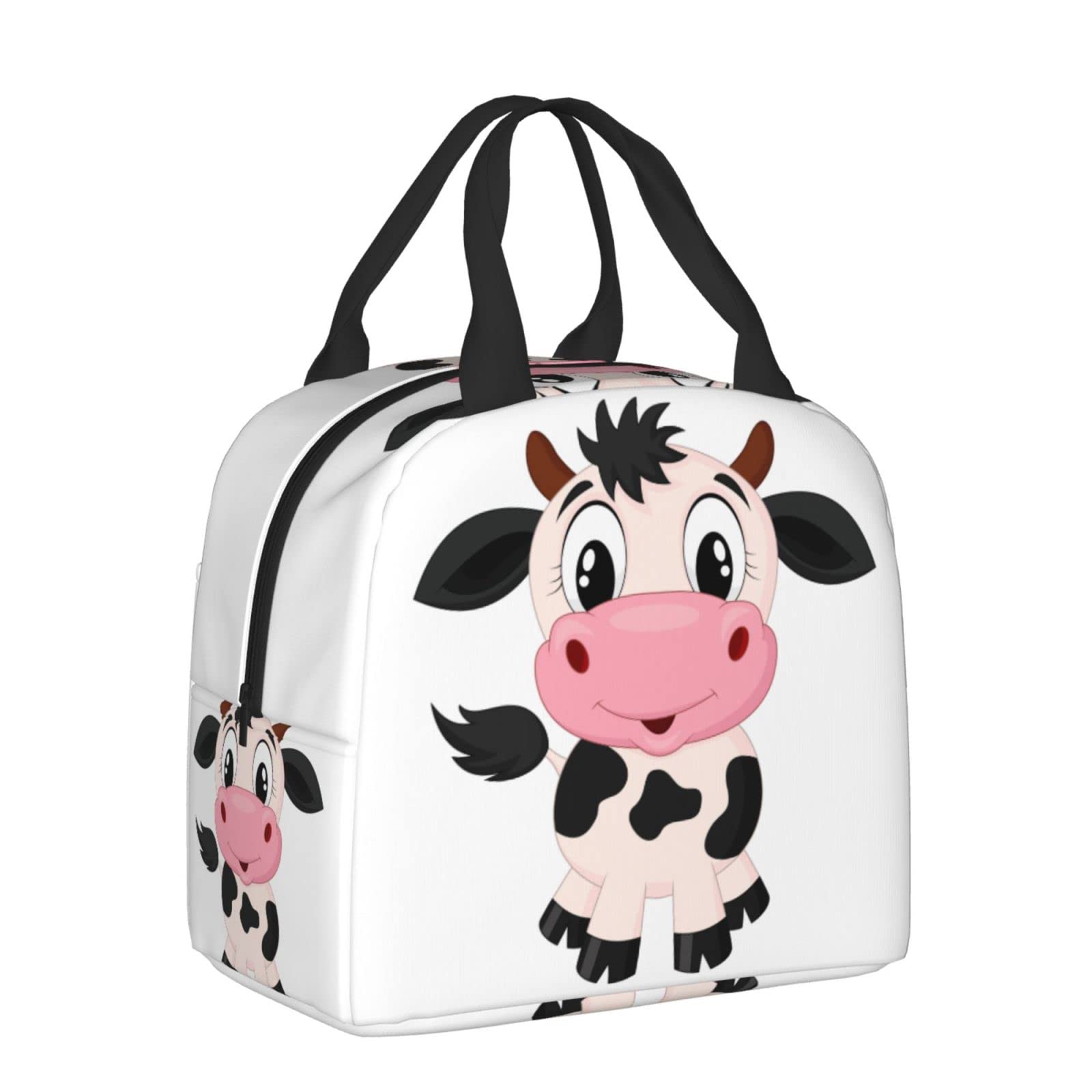**Insulated Lunch Box with Cute Cartoon Milk Cow Design - Reusable Meal Bag for School, Work, Travel & Picnic - Food Container for Kids, Men & Women**