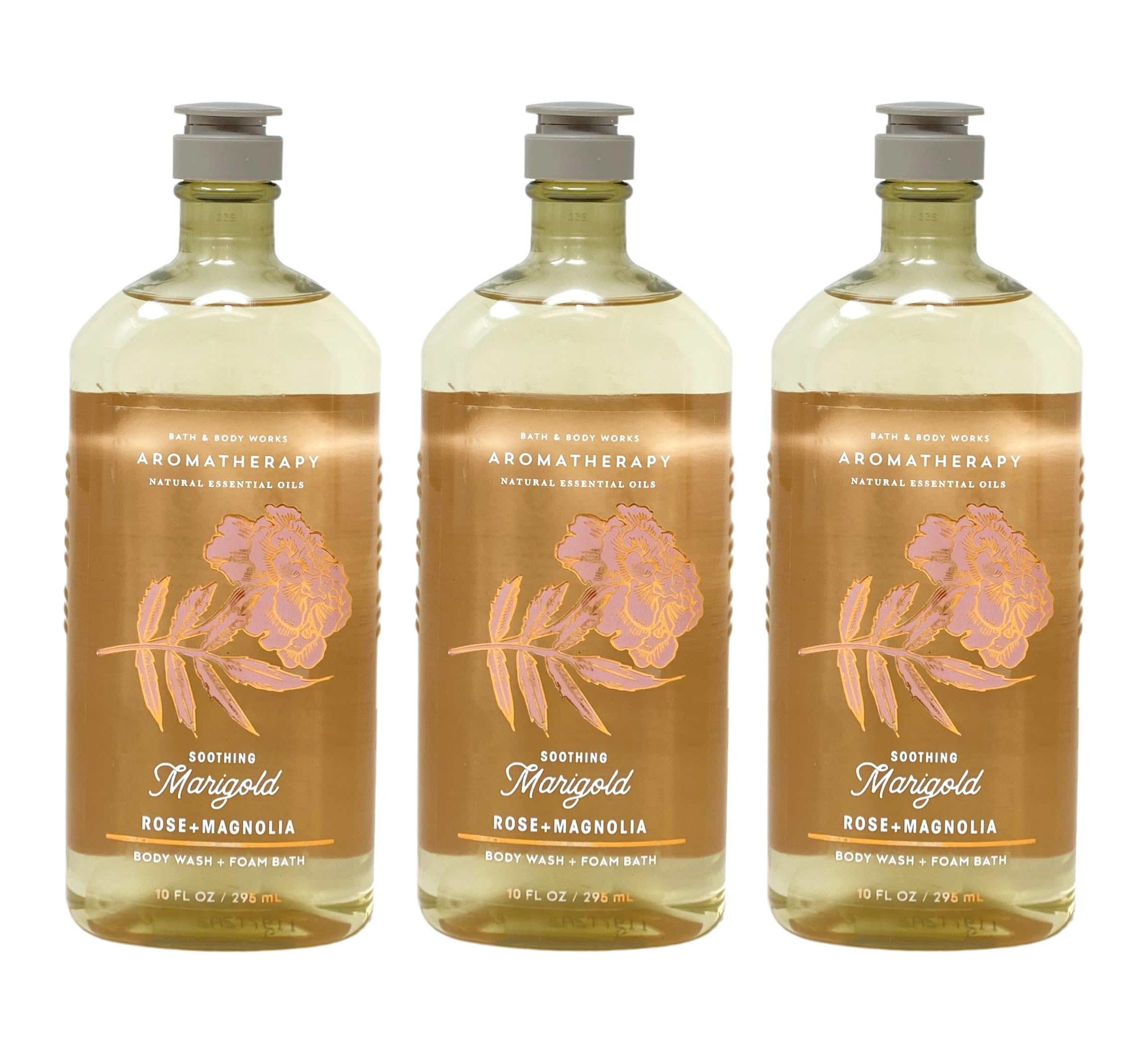 Aromatherapy Body Wash & Foam Bath Gift Set - Soothing Marigold, Rose & Magnolia Scent | 3-Pack Full Size (10 fl oz/296 mL Each) | Relaxing Bath & Shower Experience for Stress Relief & Self-Care