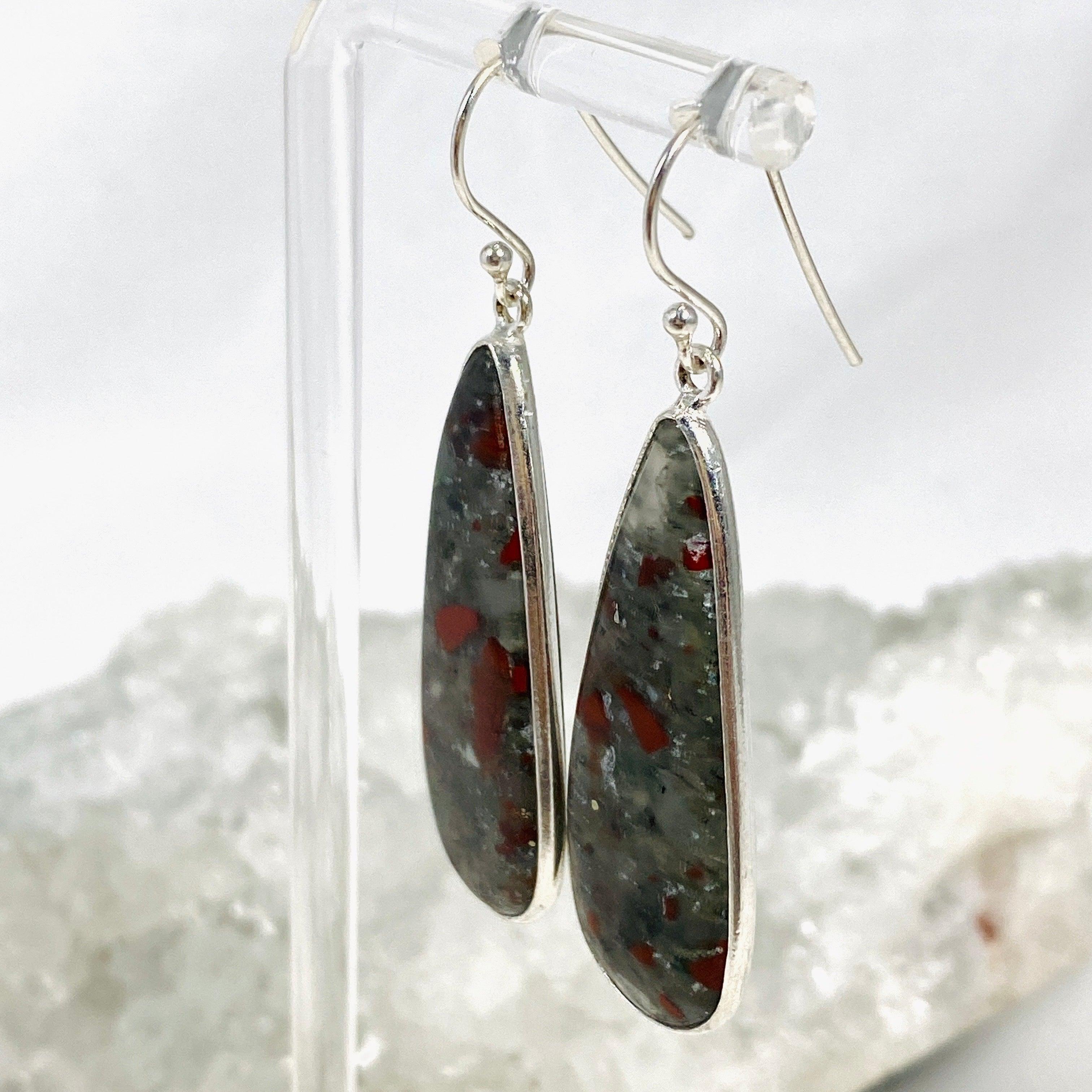 Bloodstone Teardrop Earrings KEGJ1427 - Natural Gemstone Dangle Earrings for Women, Elegant Gothic Jewelry Gift for Her | Perfect for Parties, Weddings & Special Occasions