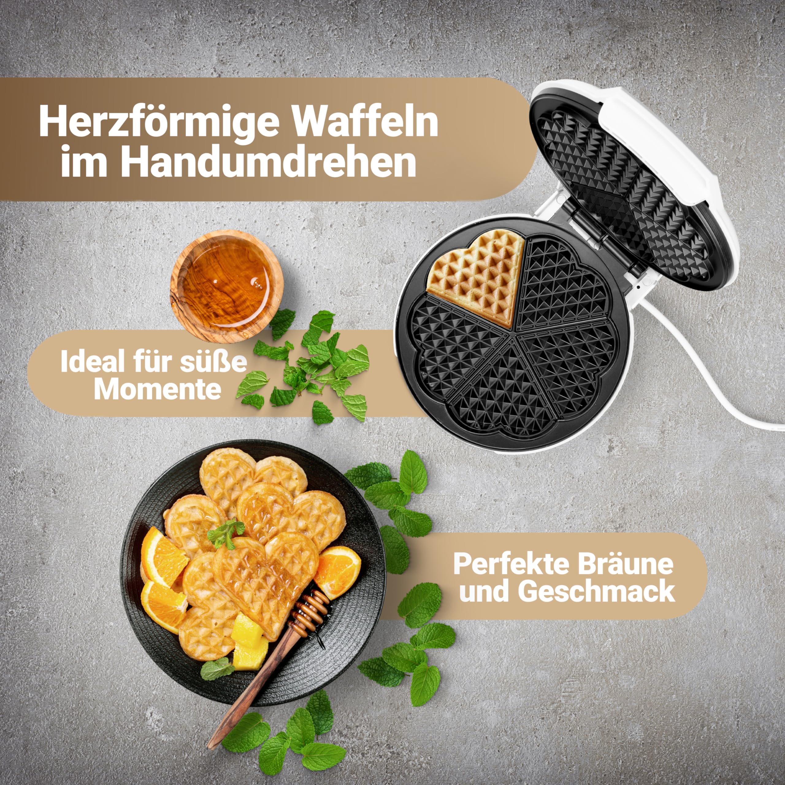 Clatronic WA 3491 Waffle Maker - 4-Slice Belgian Waffle Iron with Adjustable Temperature, Non-Stick Plates & Indicator Light - Perfect for Breakfast, Brunch & Family Gatherings