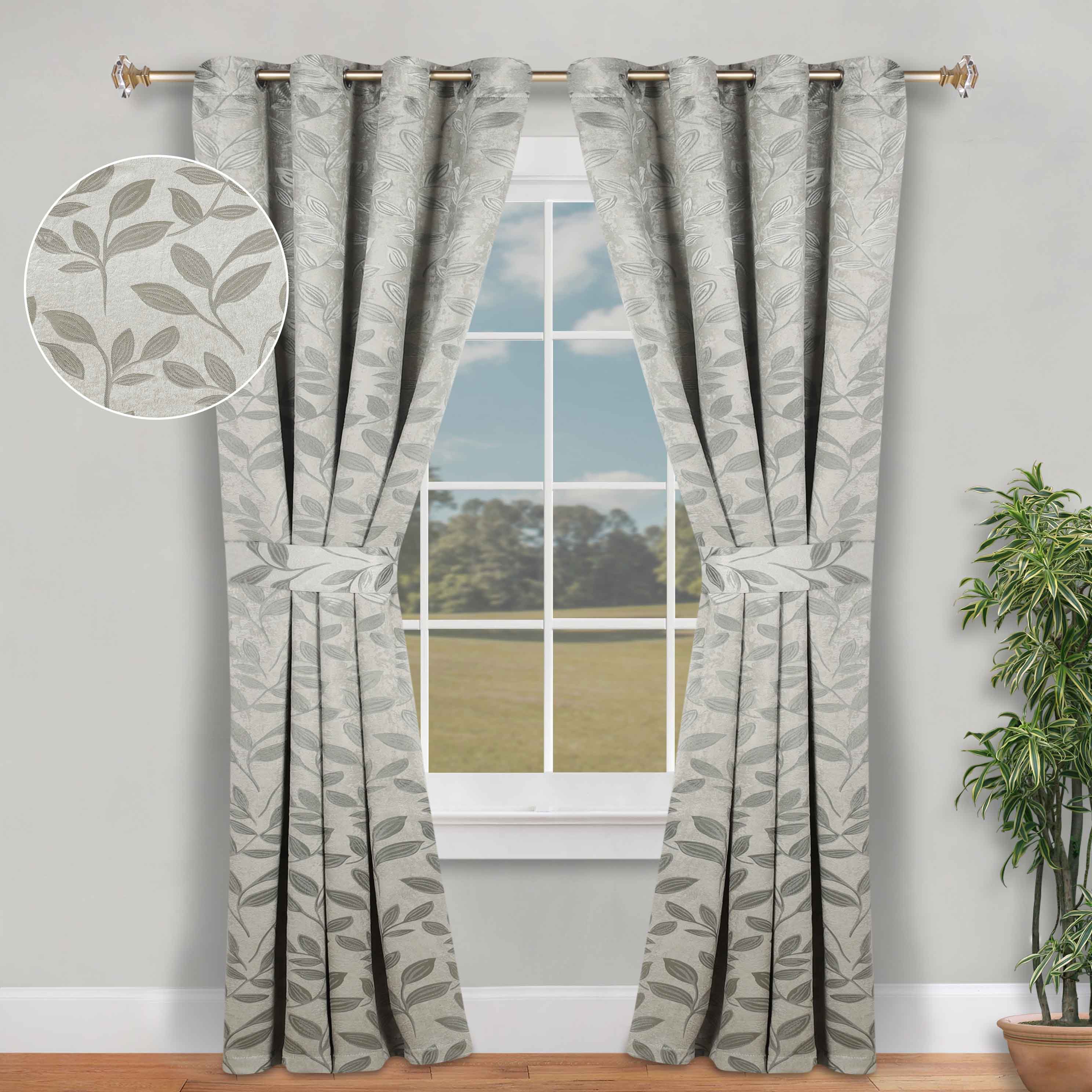 Blackout Curtains for Bedroom - Set of 2 Panels, 100% Room Darkening Thermal Insulated Drapes with Leaves Pattern - Perfect for Nursery, Home Theater & Light Sleepers