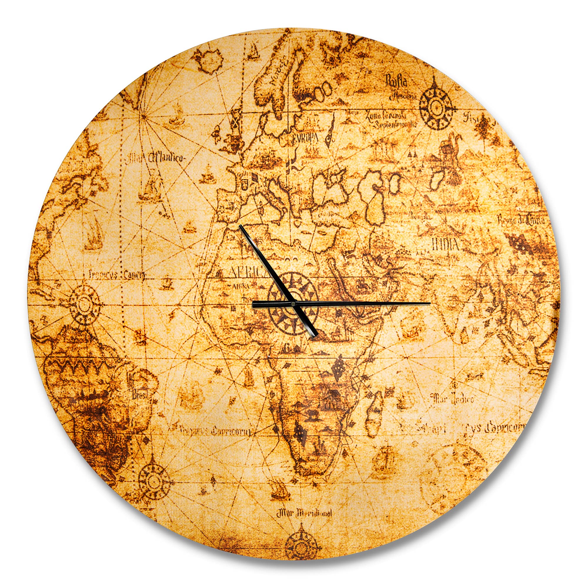 DesignQ Vintage World Map Magnifying Glass Wall Clock - Rustic Home Decor for Bedroom, Bathroom, Office & Living Room | Perfect for Travel Enthusiasts & Geography Lovers