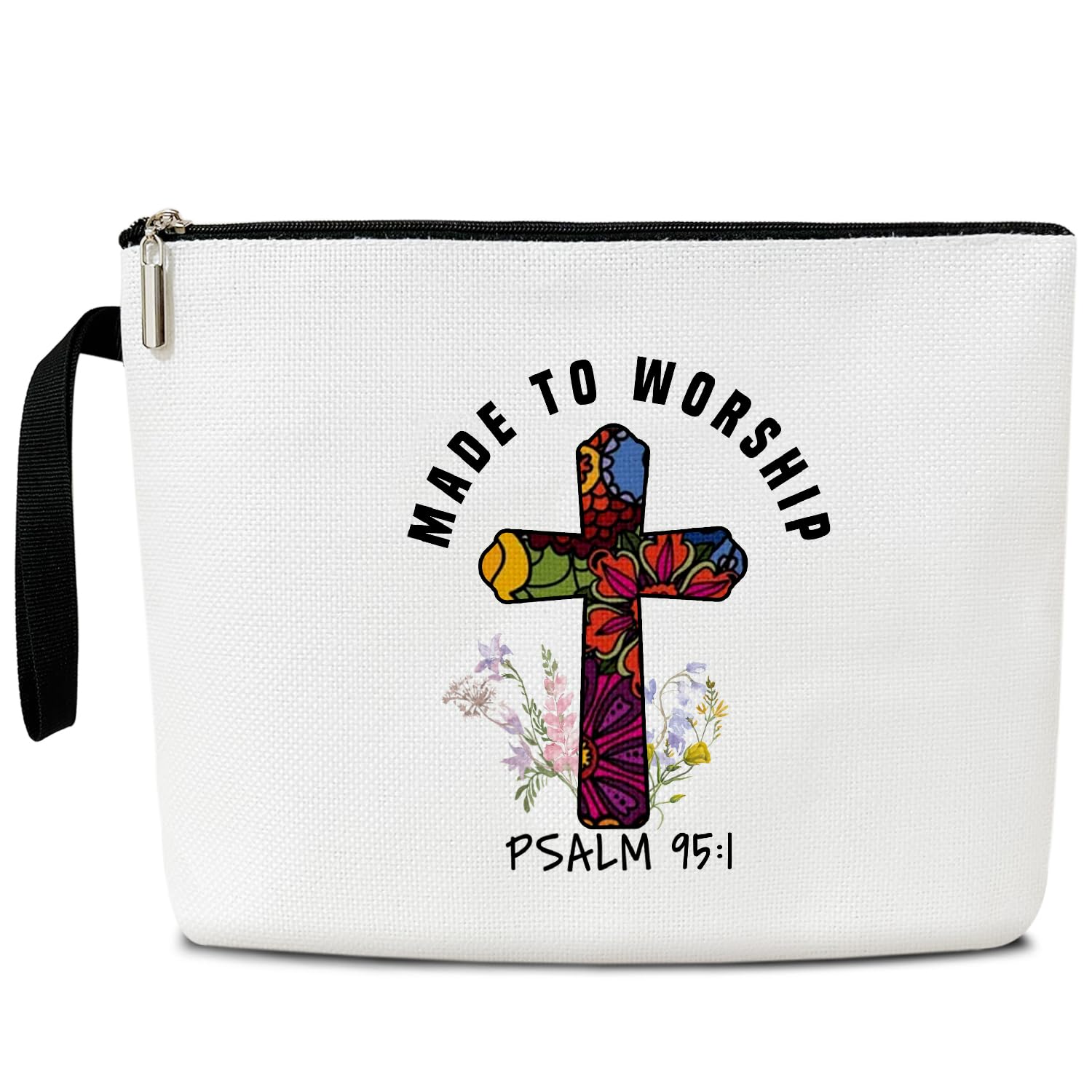 Floral Cross Zipper Bible Pouch for Women - Christian Travel Organizer & Toiletry Bag for Church, Bible Study, and Daily Use