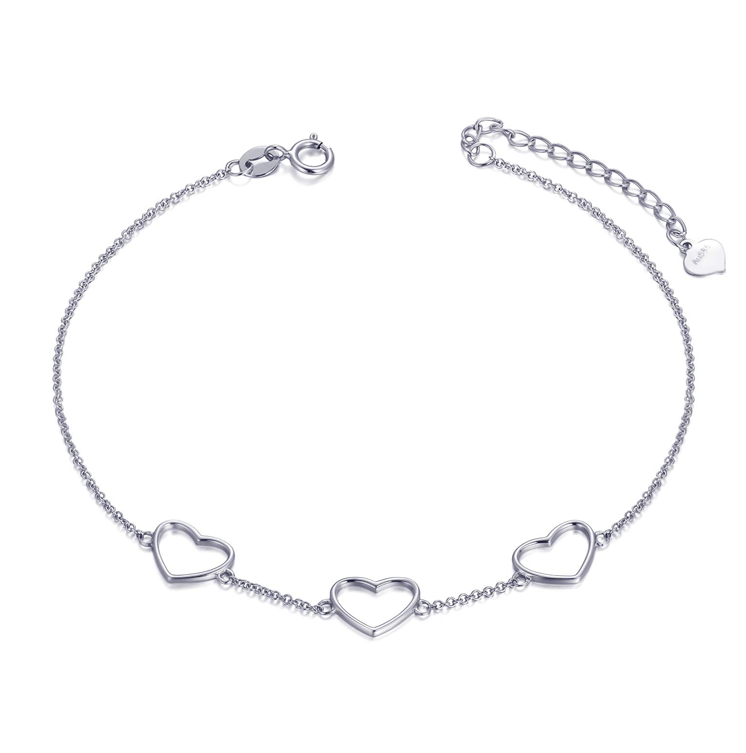 14K Gold Heart Bracelet for Women - Real Gold Dainty Love Jewelry Gift for Her, Adjustable 6.7