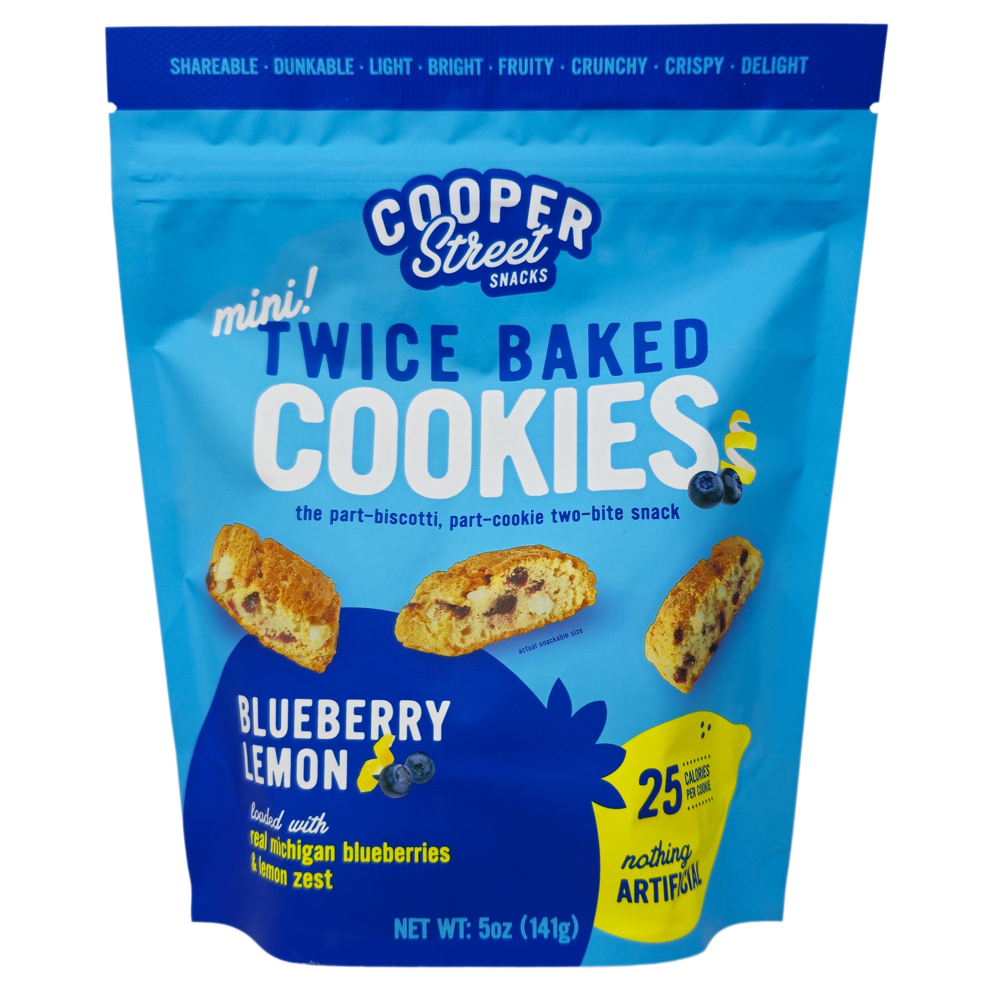 Cooper Street Snacks Twice Baked Blueberry Lemon Cookies - 5oz Pack | Gourmet Soft Baked Cookies | Perfect for Tea Time, Office Snacks & Gift Baskets