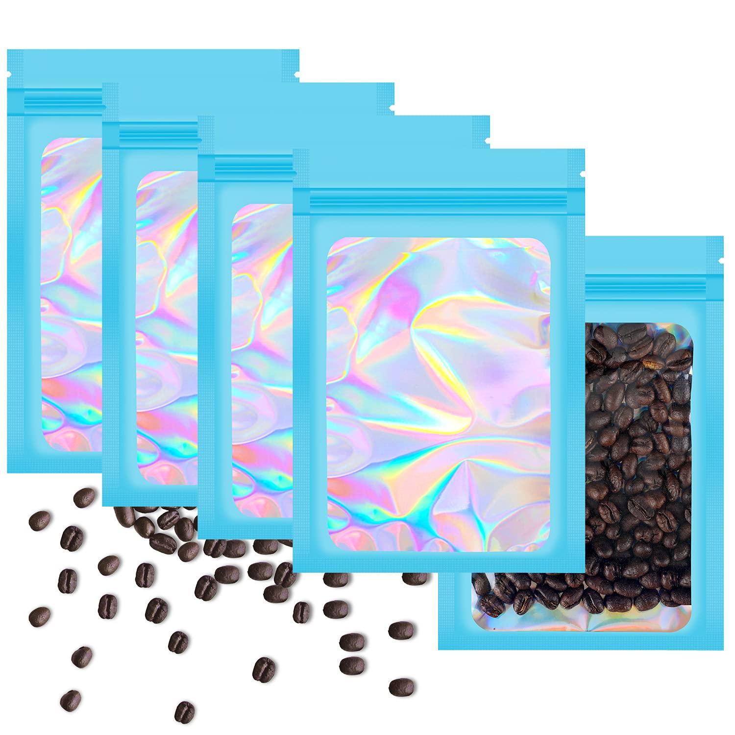 100 Pack Blue Mylar Smell Proof Bags 2.4x3.9 Inch - Resealable Holographic Zipper Lock Pouches for Jewelry, Candy, Keychains & Small Business | Airtight Packaging for Storage, Travel & Gifts