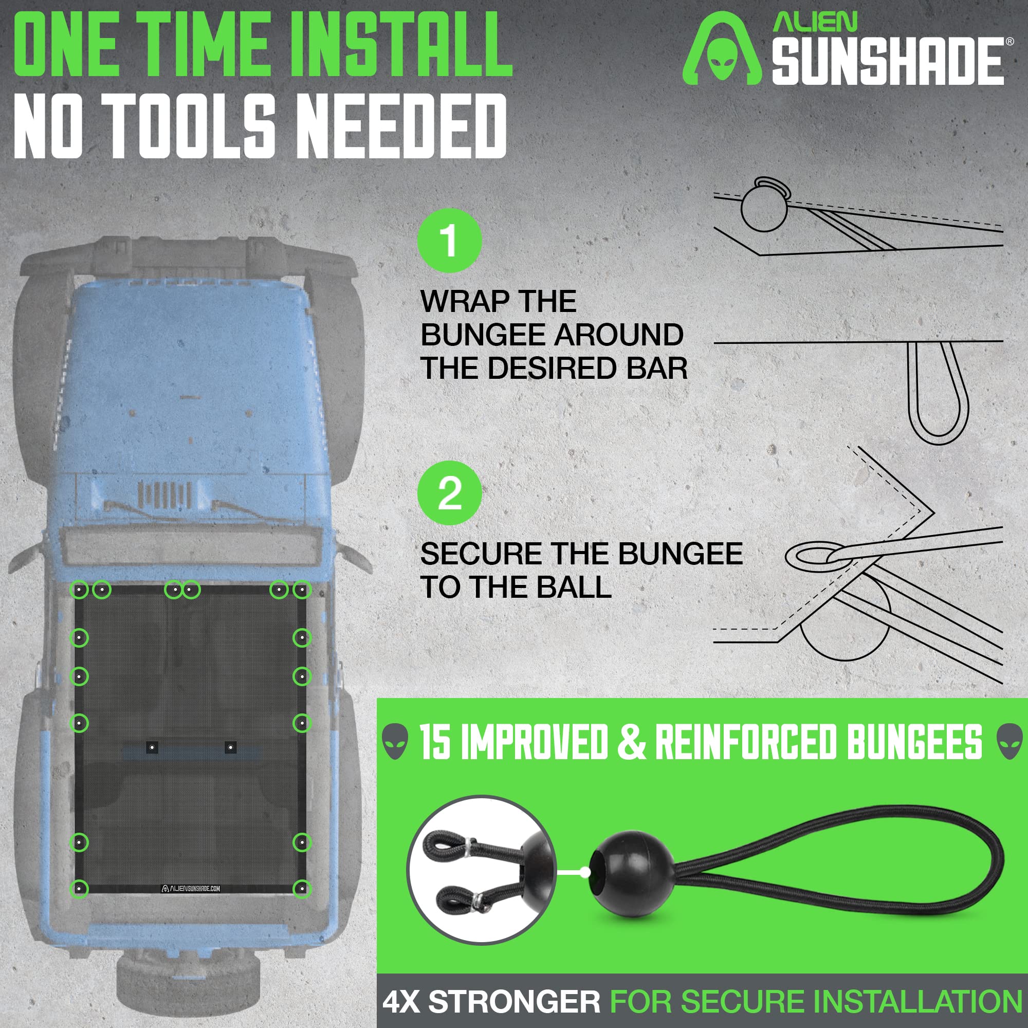 Alien Sunshade Black Mesh Top for Jeep Wrangler JK 2-Door (2007-2018) | UV Protection & Wind Noise Reduction | Fits Sport, Sport S, Sahara, Rubicon Models | Perfect for Off-Roading, Beach Trips & Summer Adventures
